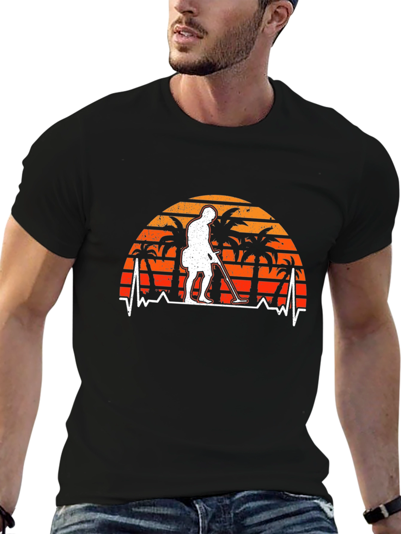 Metal Detector T-Shirt Palm Tree Sunset Pulse