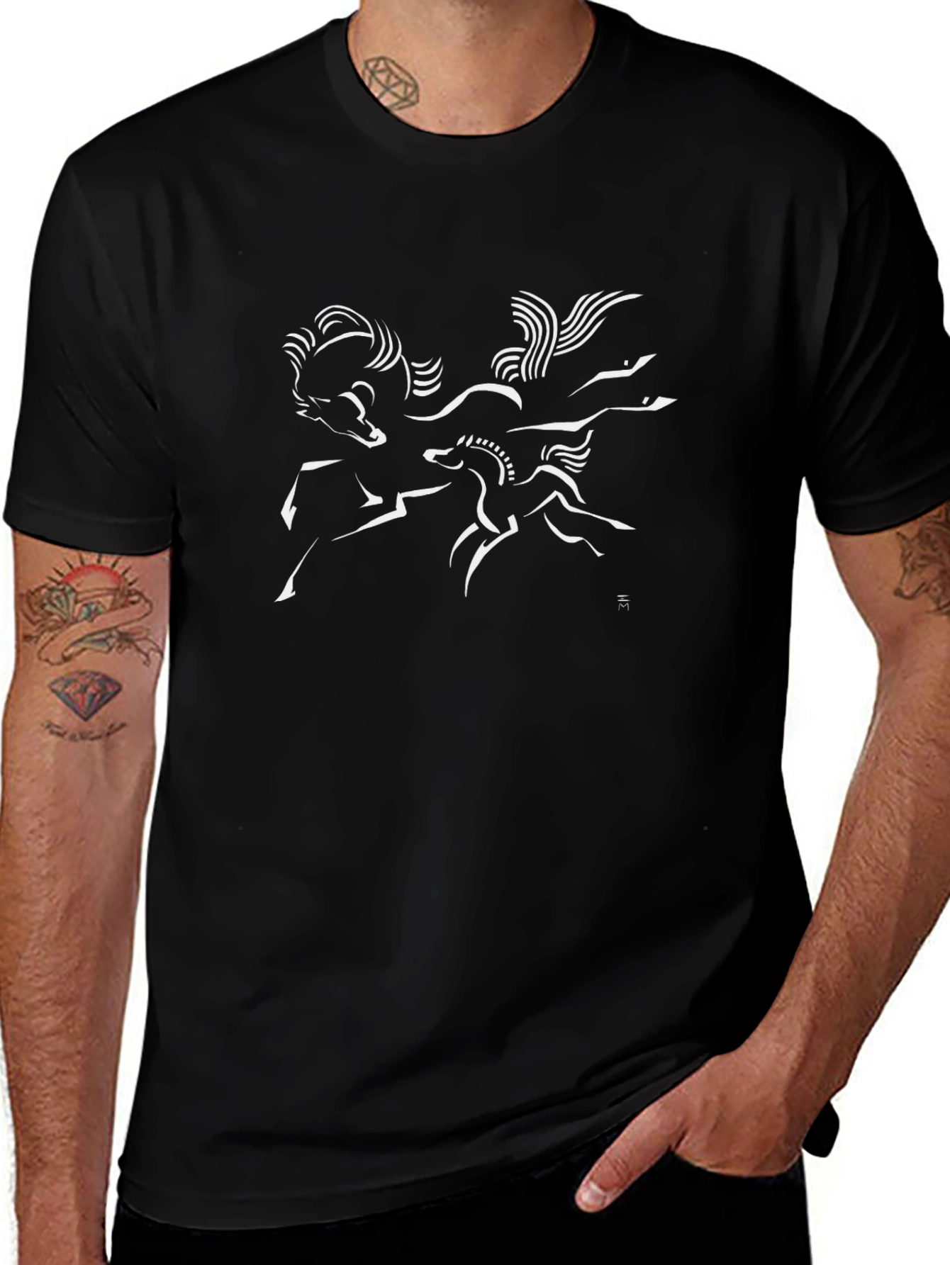 Abstract Horse Graphic Black T-Shirt
