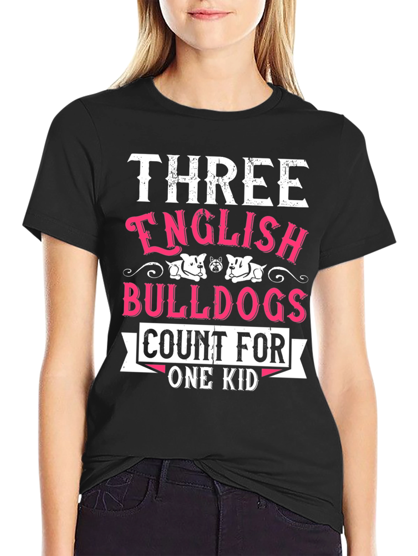 Three English Bulldogs Count For One Kid T-Shirt