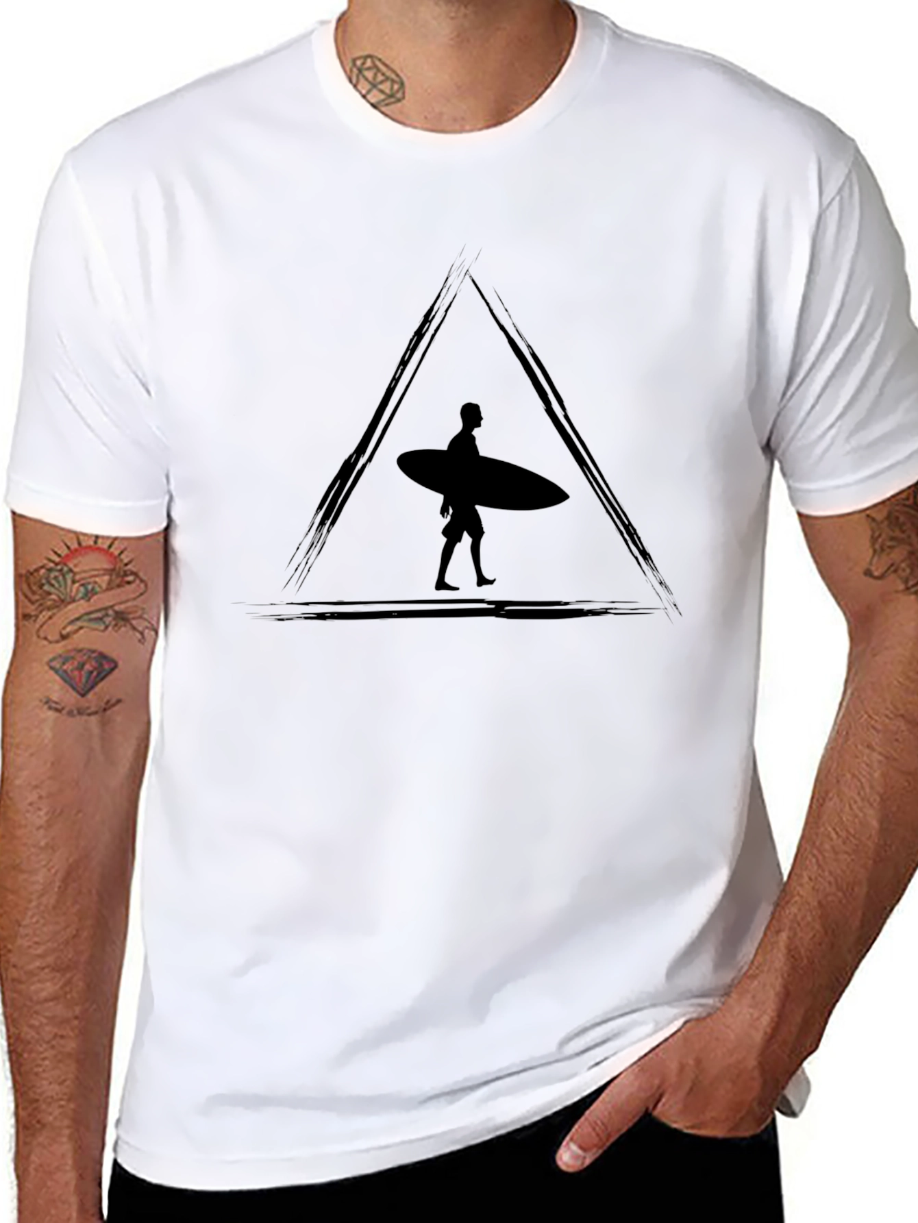 Black Surfboard Triangle Graphic Tee - Stylish Mens T-Shirt