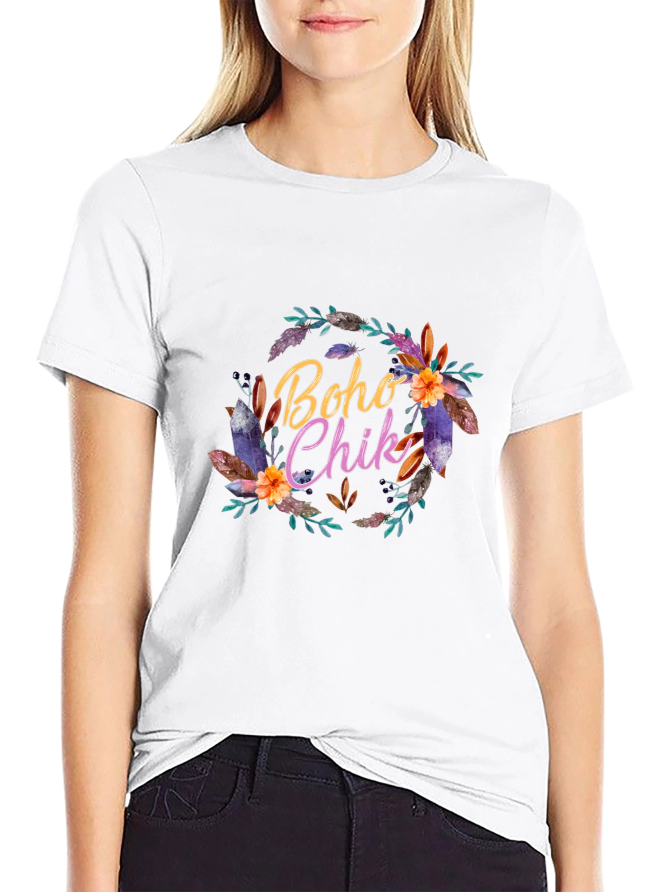 Boho Chic Graphic Tee - Stylish Black T-Shirt