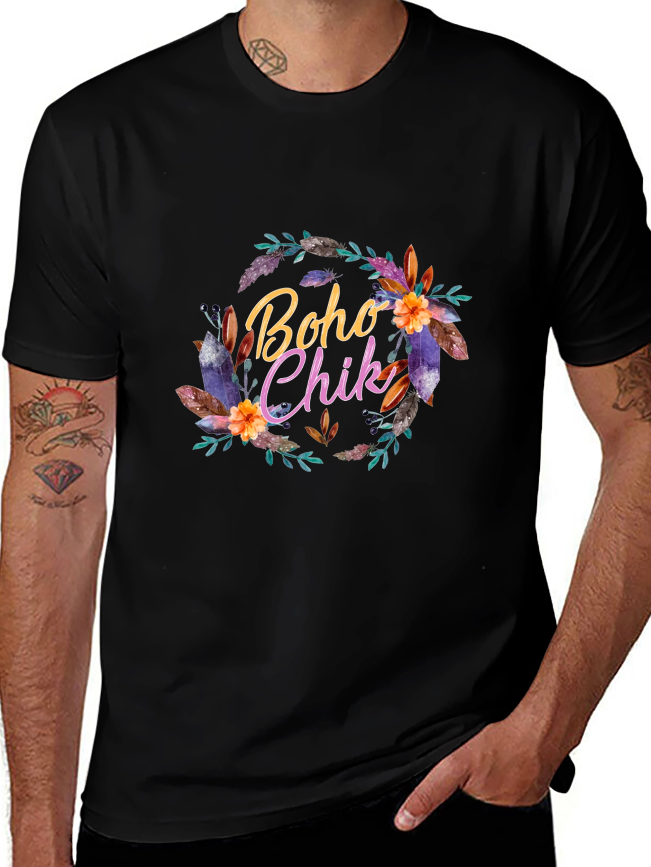 Boho Chic Graphic Tee - Stylish Black T-Shirt