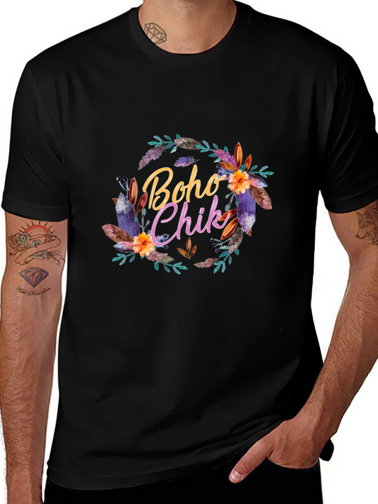 Boho Chic Graphic Tee - Stylish Black T-Shirt