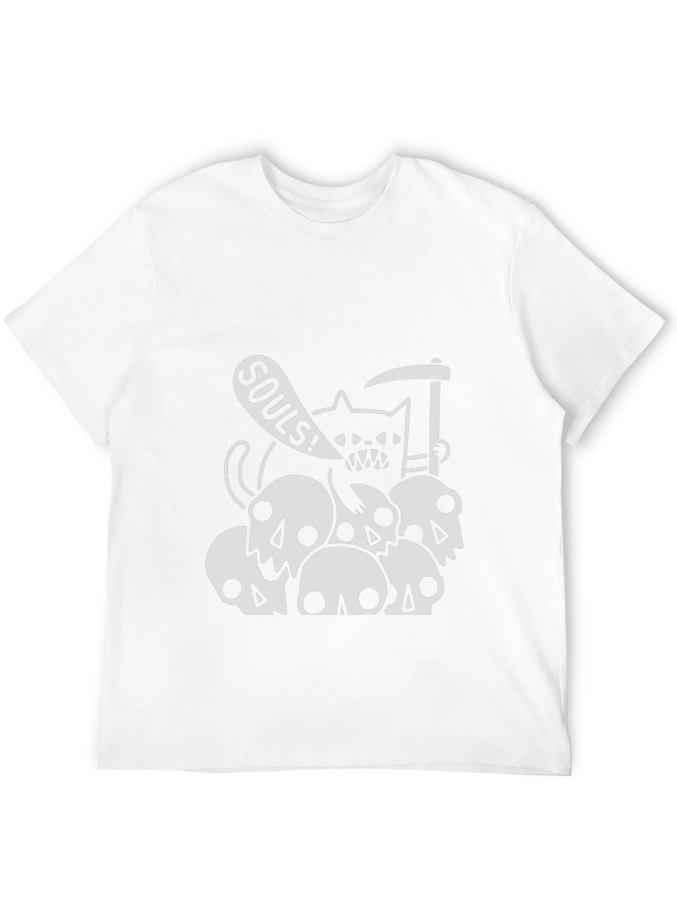 Grim Reaper Cat on Skulls T-Shirt - Black