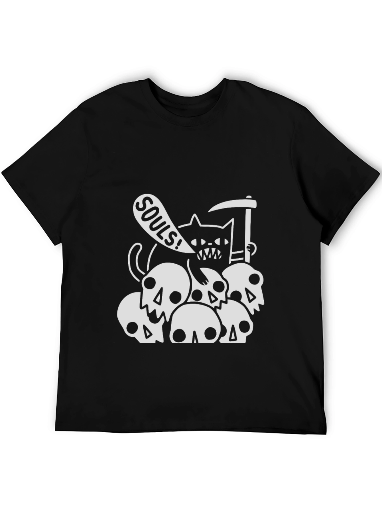 Grim Reaper Cat on Skulls T-Shirt - Black
