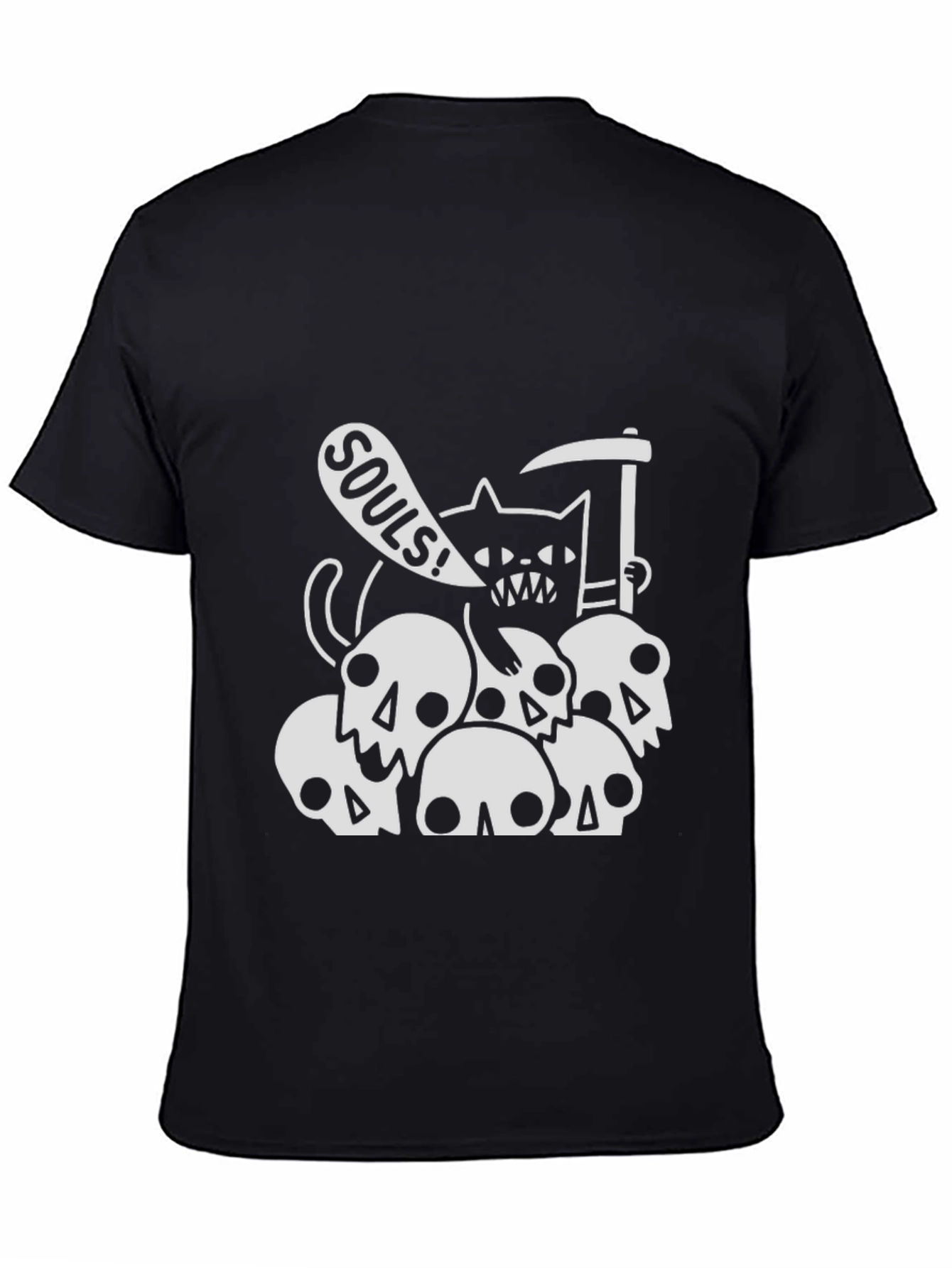 Grim Reaper Cat on Skulls T-Shirt - Black