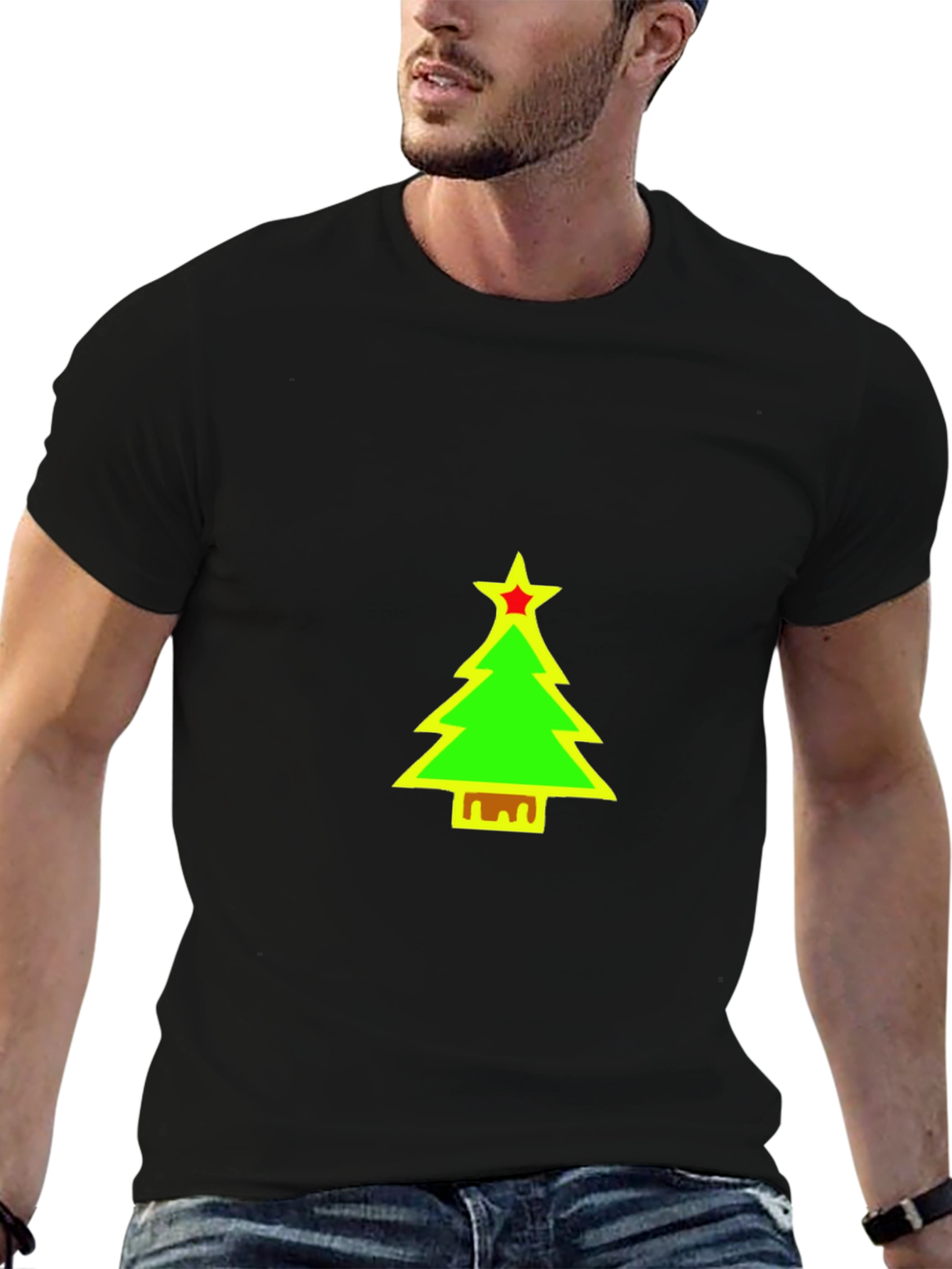 Festive Christmas Tree Graphic Black T-Shirt