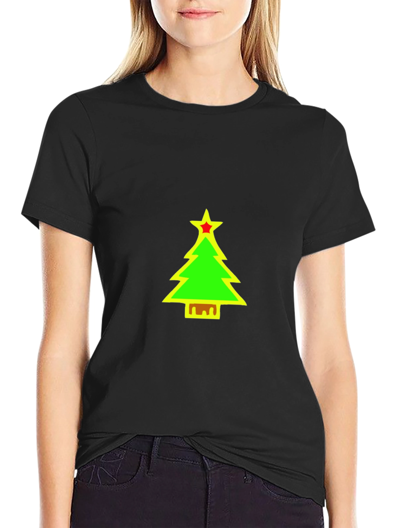 Festive Christmas Tree Graphic Black T-Shirt