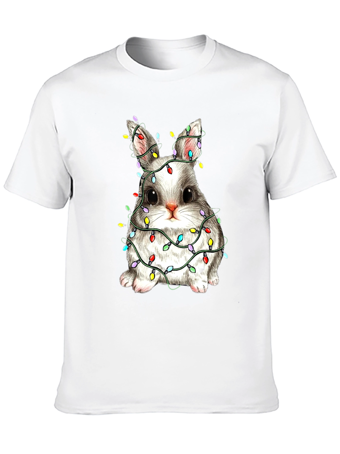 Festive Bunny T-Shirt - Holiday Lights Design