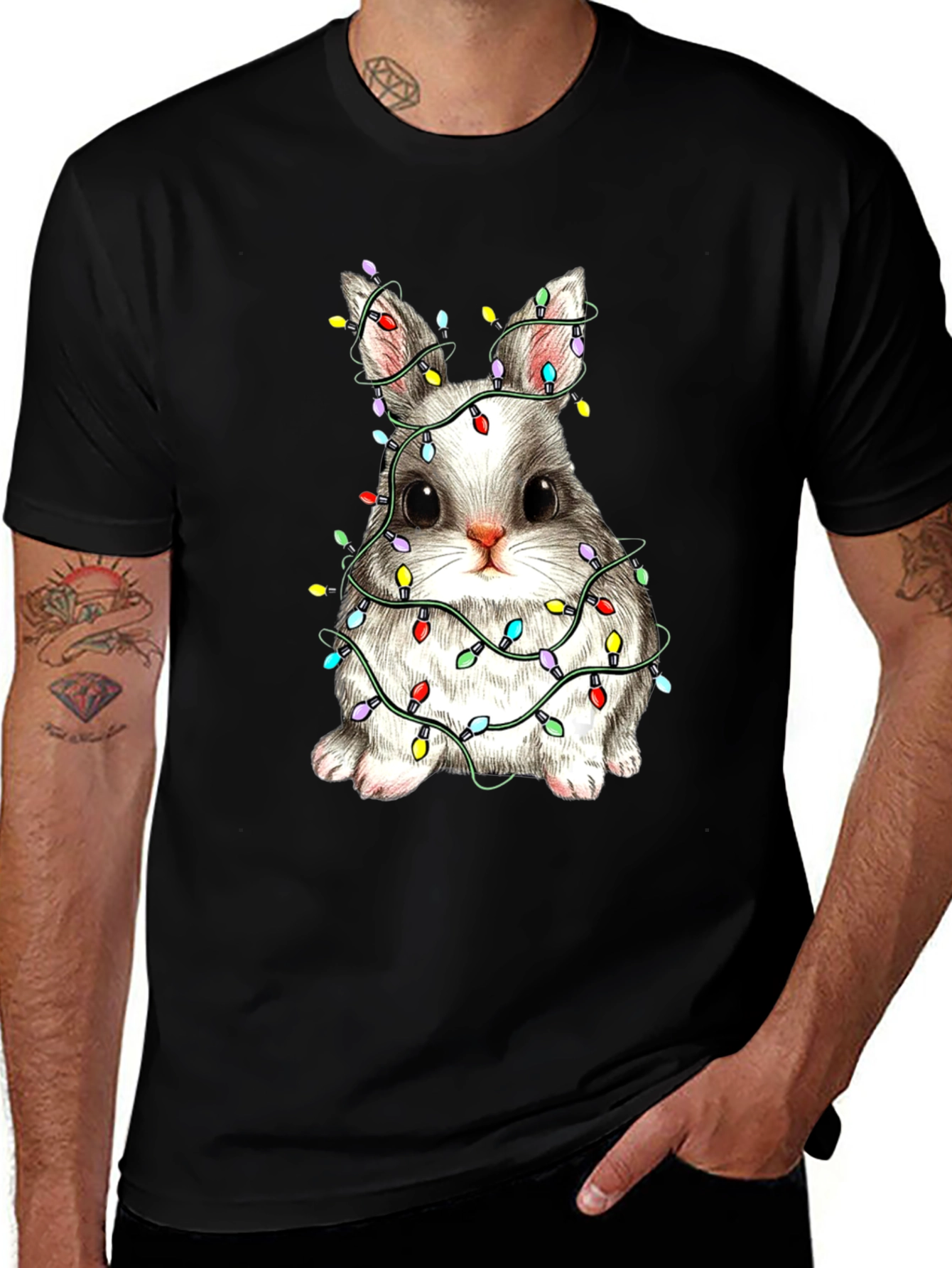 Festive Bunny T-Shirt - Holiday Lights Design