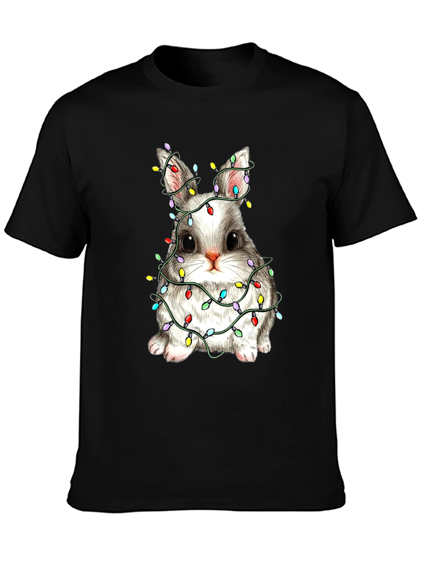 Festive Bunny T-Shirt - Holiday Lights Design