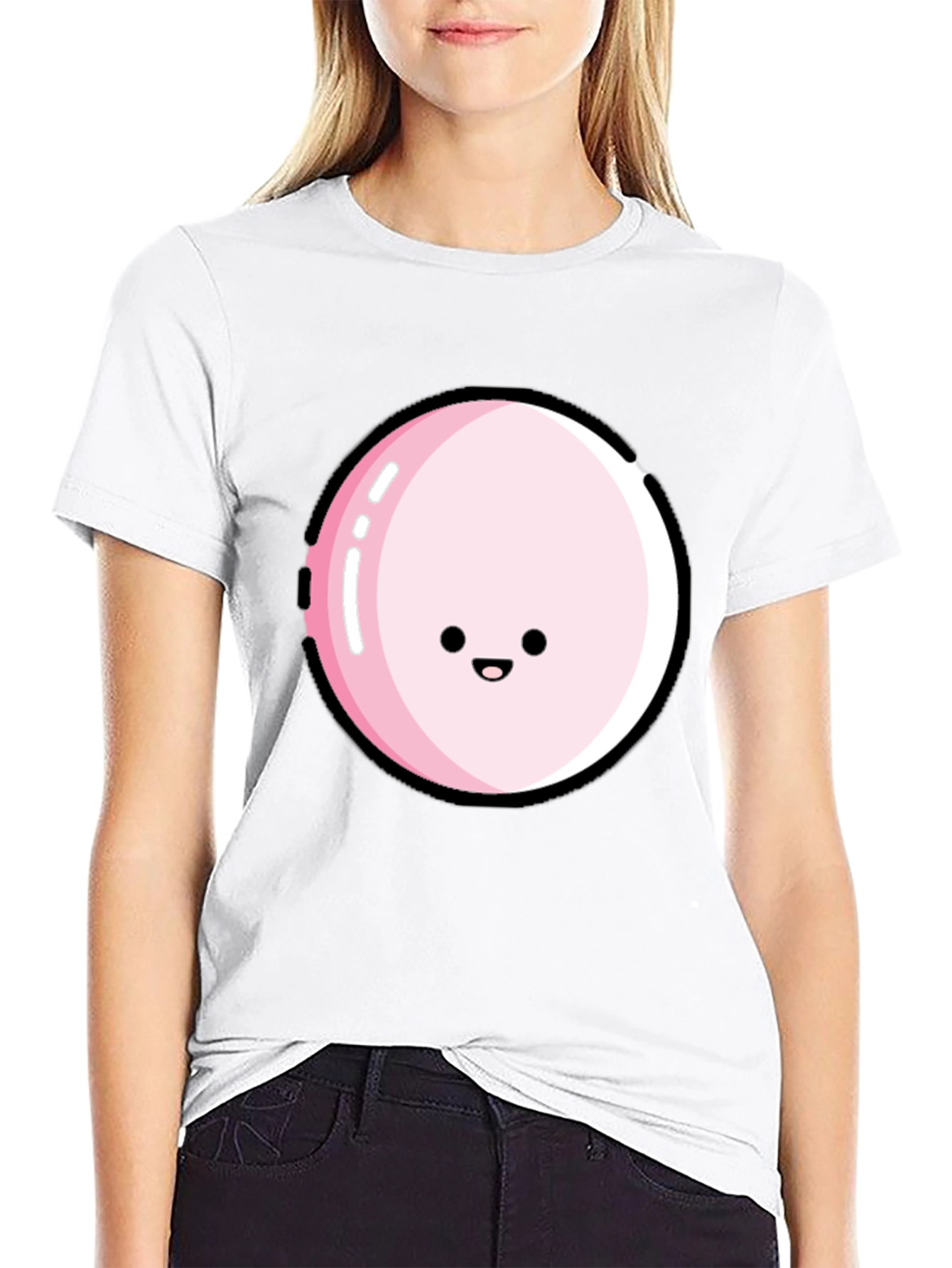 Kawaii Pink Bubble Face Black T-Shirt
