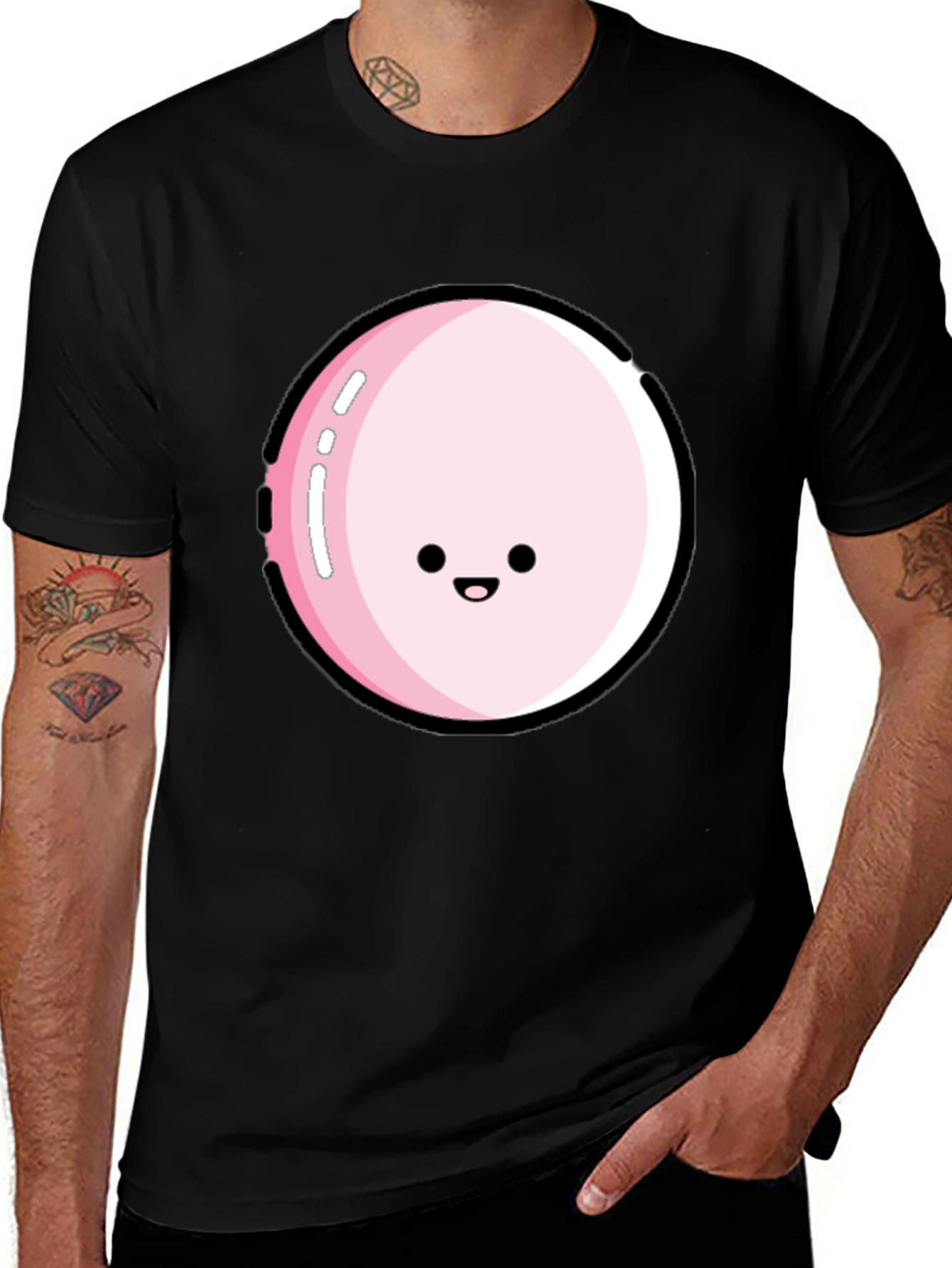 Kawaii Pink Bubble Face Black T-Shirt