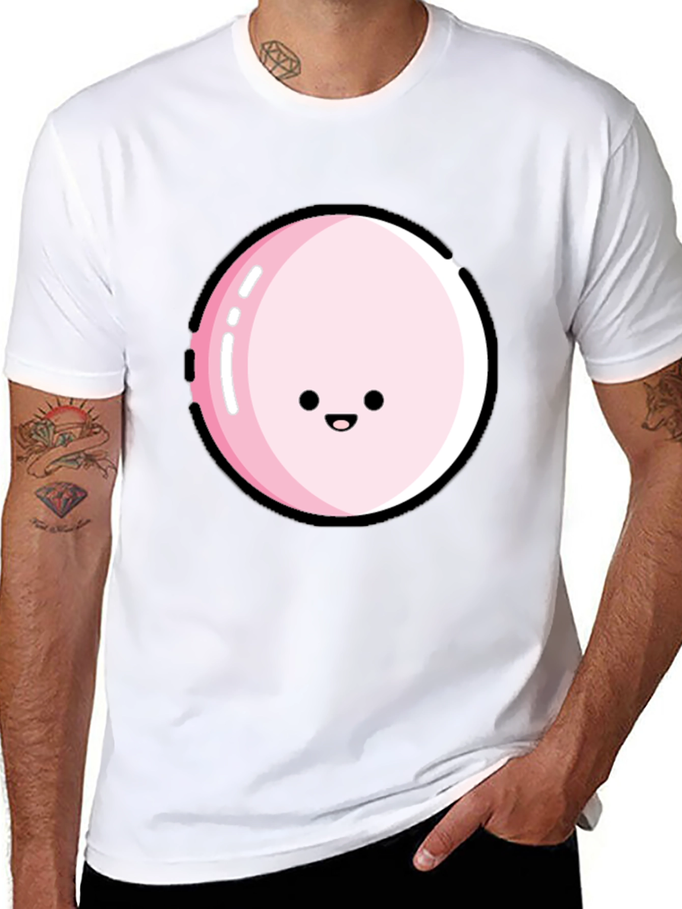 Kawaii Pink Bubble Face Black T-Shirt