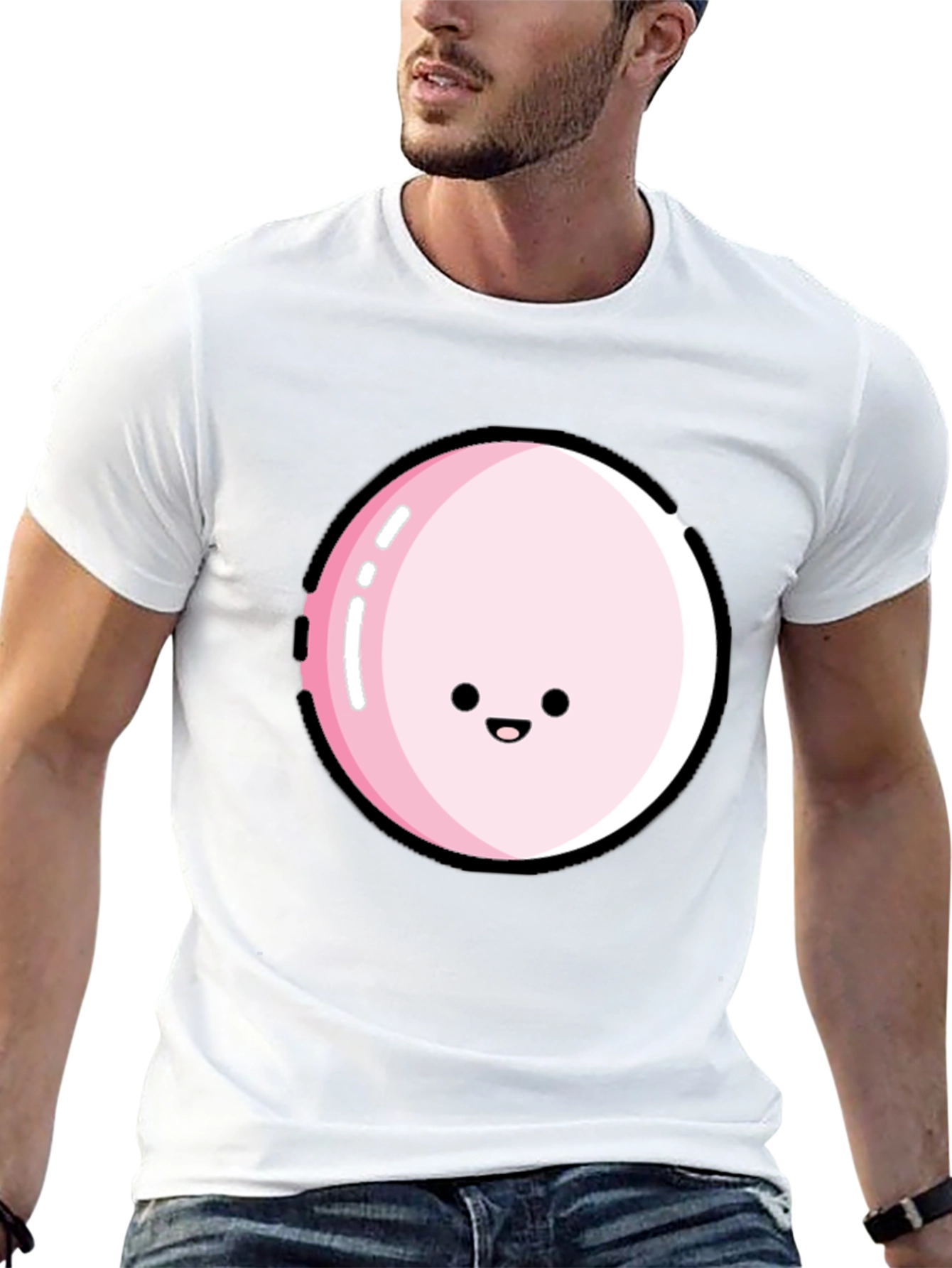 Kawaii Pink Bubble Face Black T-Shirt