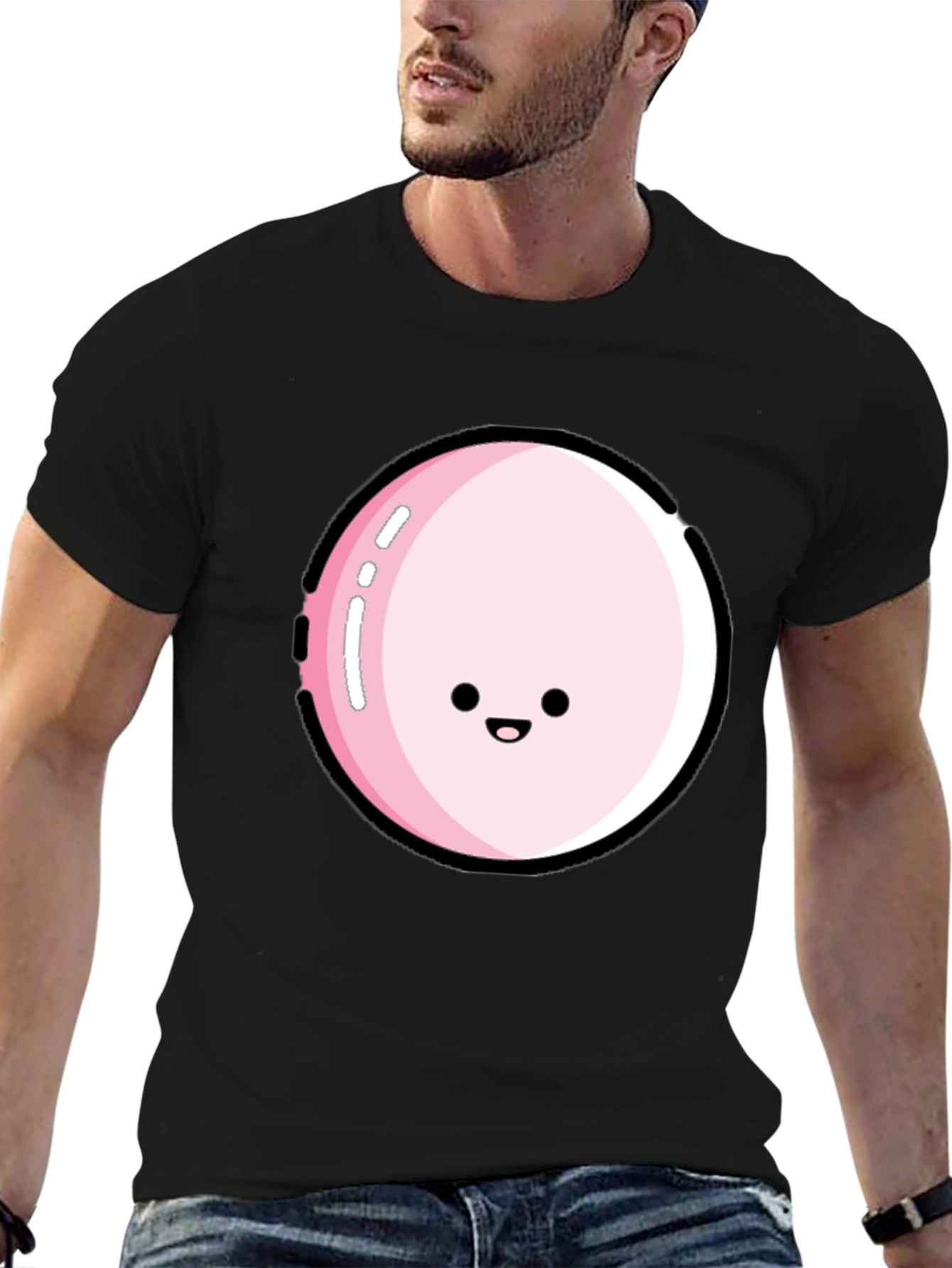 Kawaii Pink Bubble Face Black T-Shirt