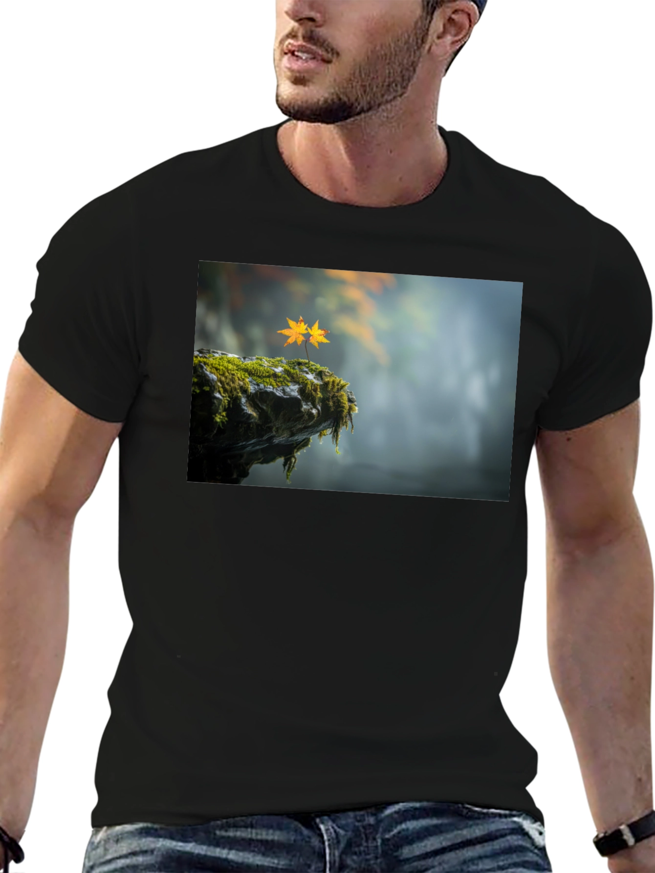 Natures Edge T-Shirt - Mossy Cliff & Maple Leaves
