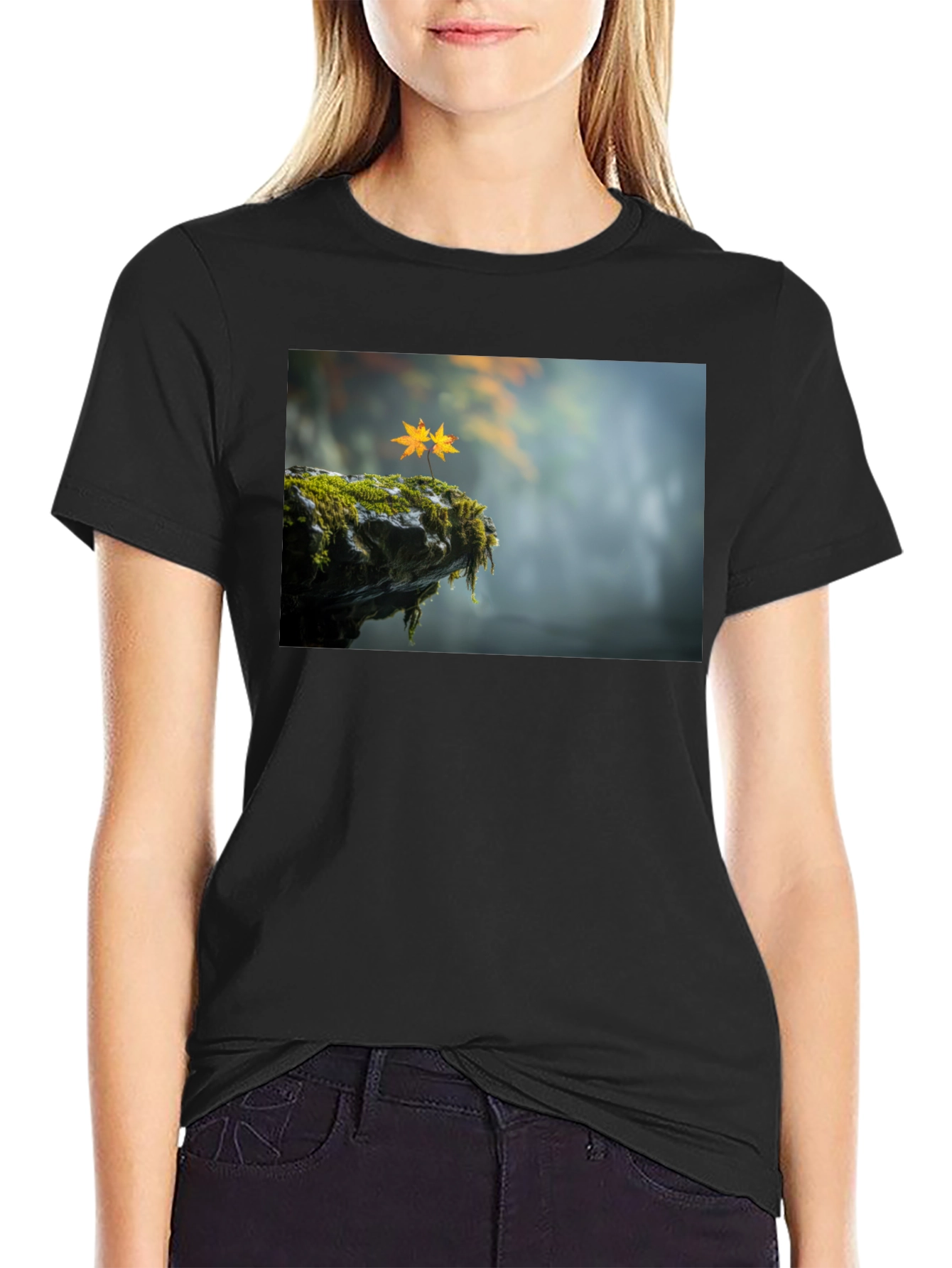 Natures Edge T-Shirt - Mossy Cliff & Maple Leaves