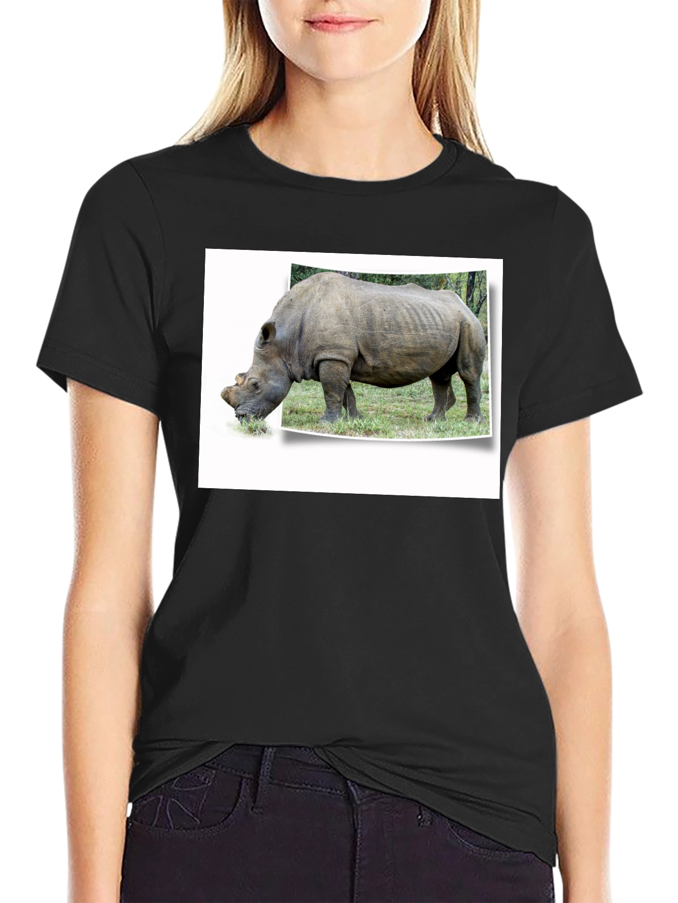 Rhinoceros Graphic Print Black T-Shirt