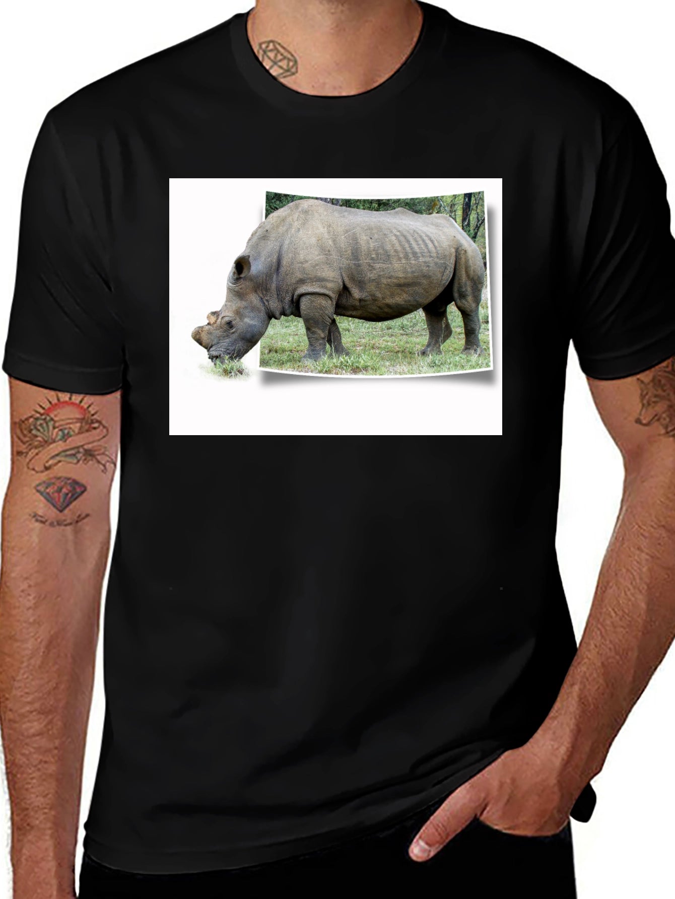 Rhinoceros Graphic Print Black T-Shirt