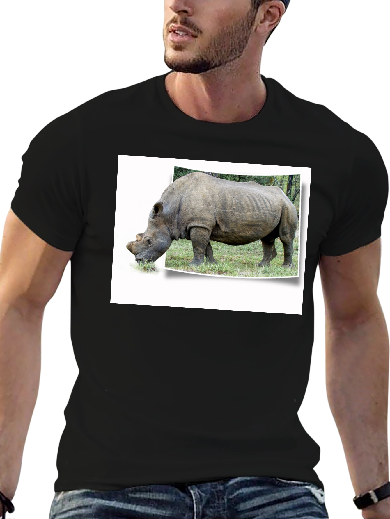 Rhinoceros Graphic Print Black T-Shirt