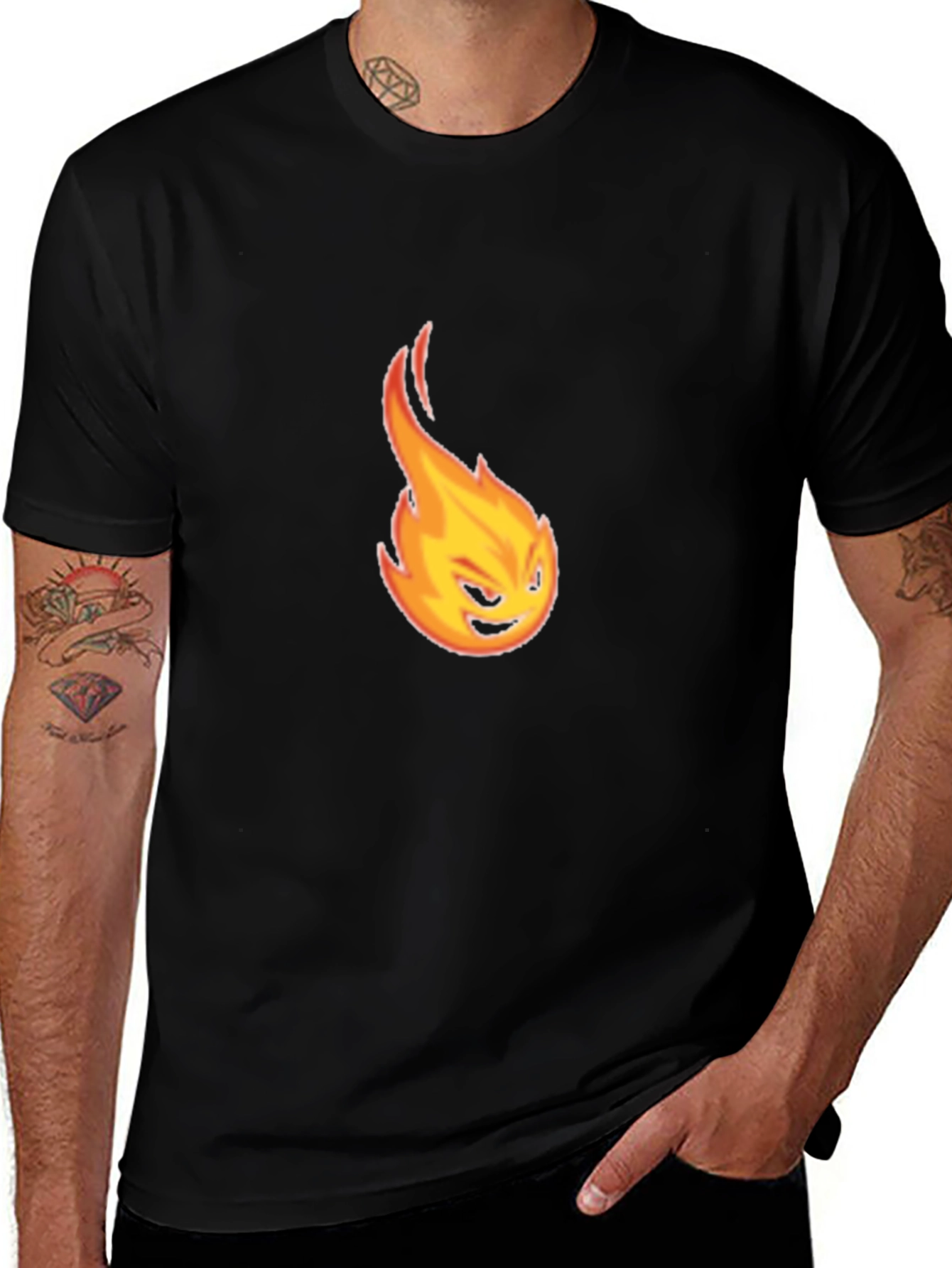 Fiery Emote Graphic Tee - Black Cotton T-Shirt