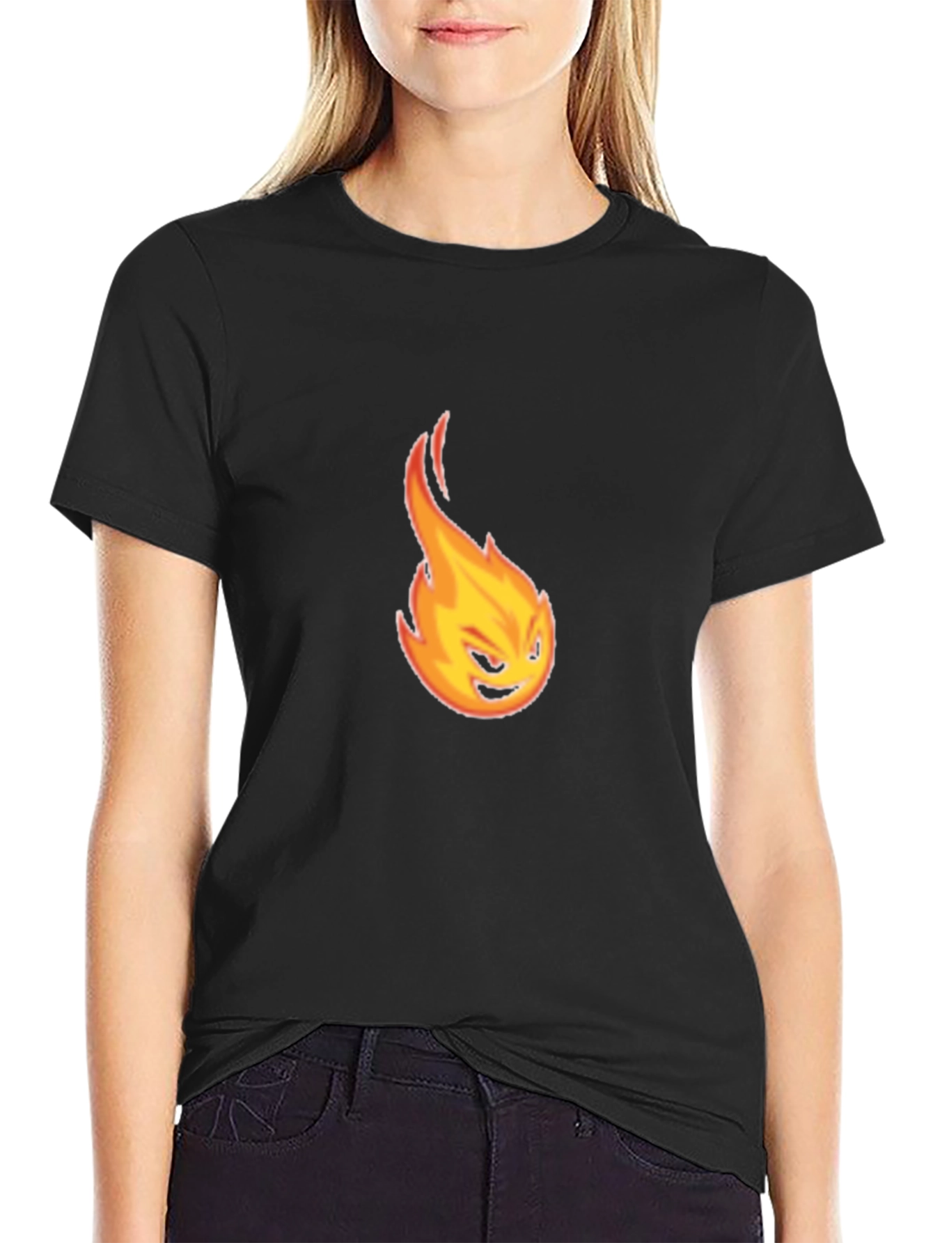 Fiery Emote Graphic Tee - Black Cotton T-Shirt