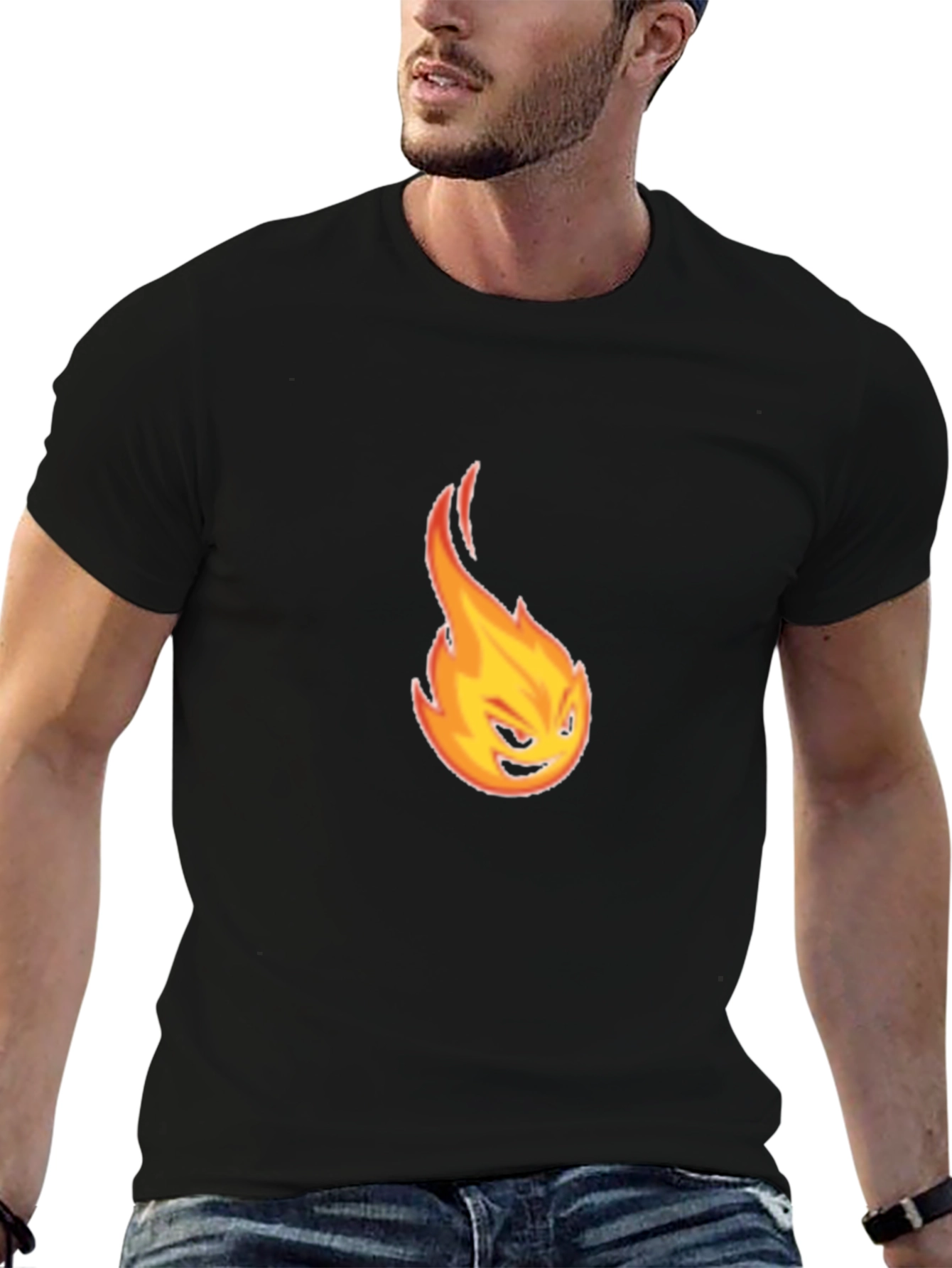Fiery Emote Graphic Tee - Black Cotton T-Shirt