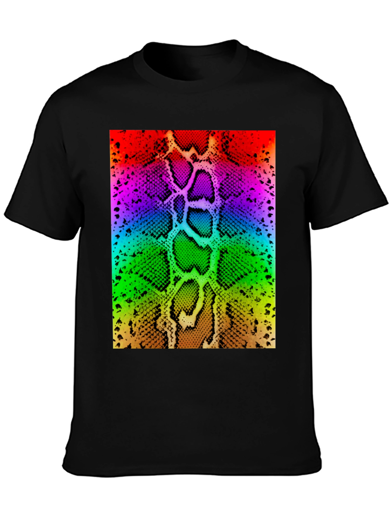 Rainbow Snake Skin Print Black T-Shirt