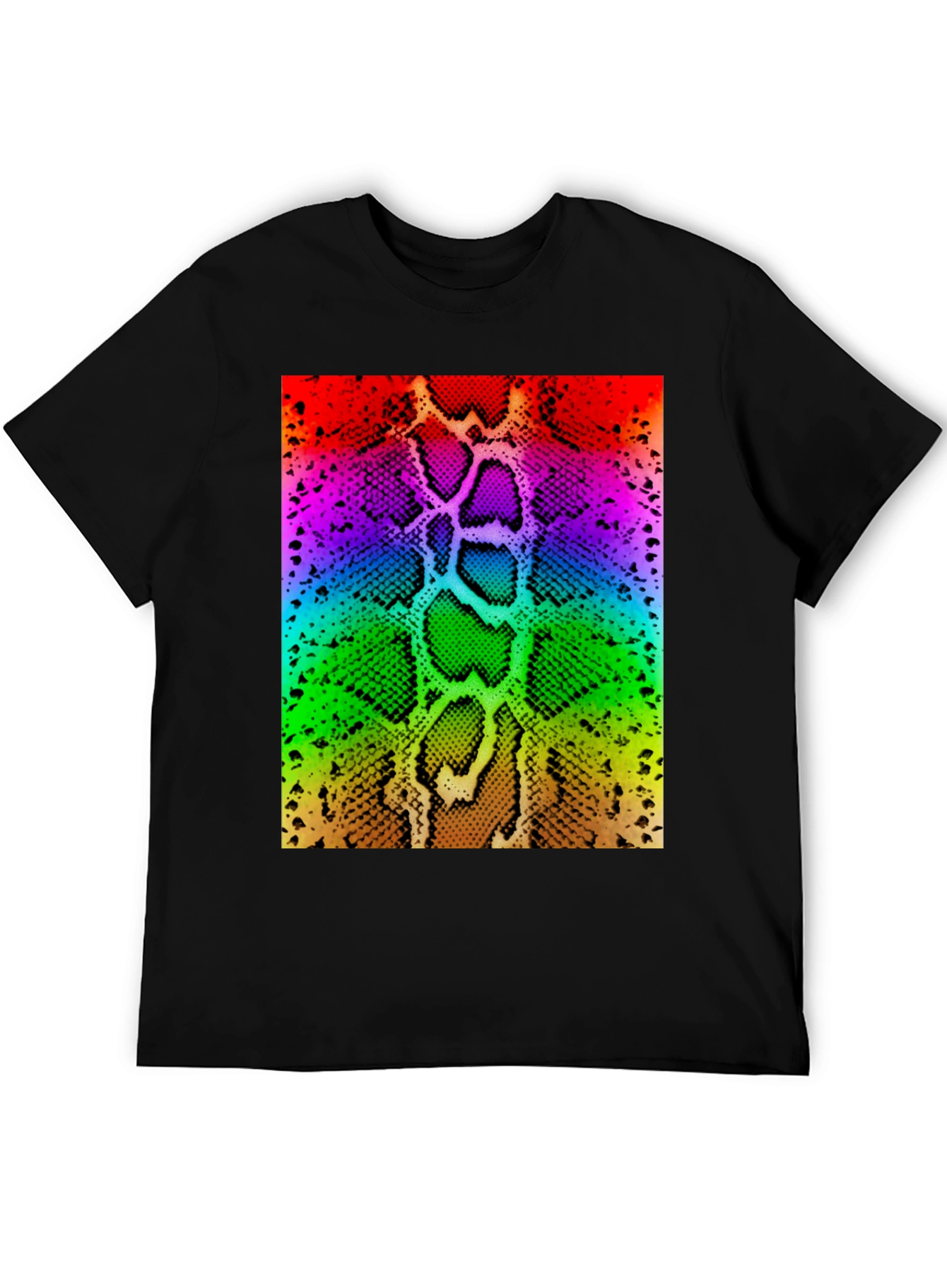 Rainbow Snake Skin Print Black T-Shirt