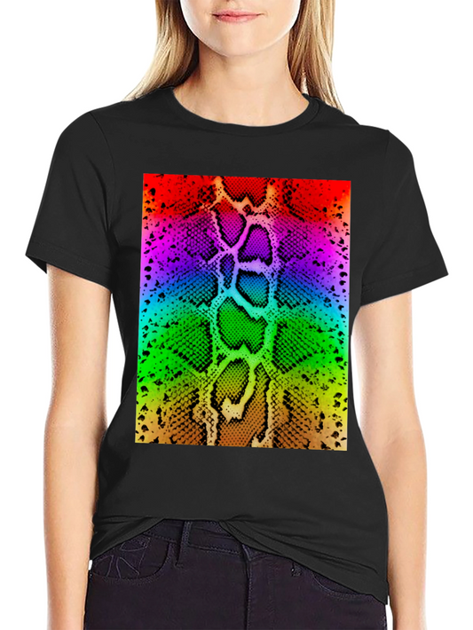 Rainbow Snake Skin Print Black T-Shirt