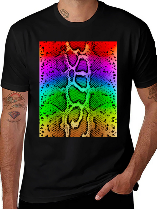 Rainbow Snake Skin Print Black T-Shirt