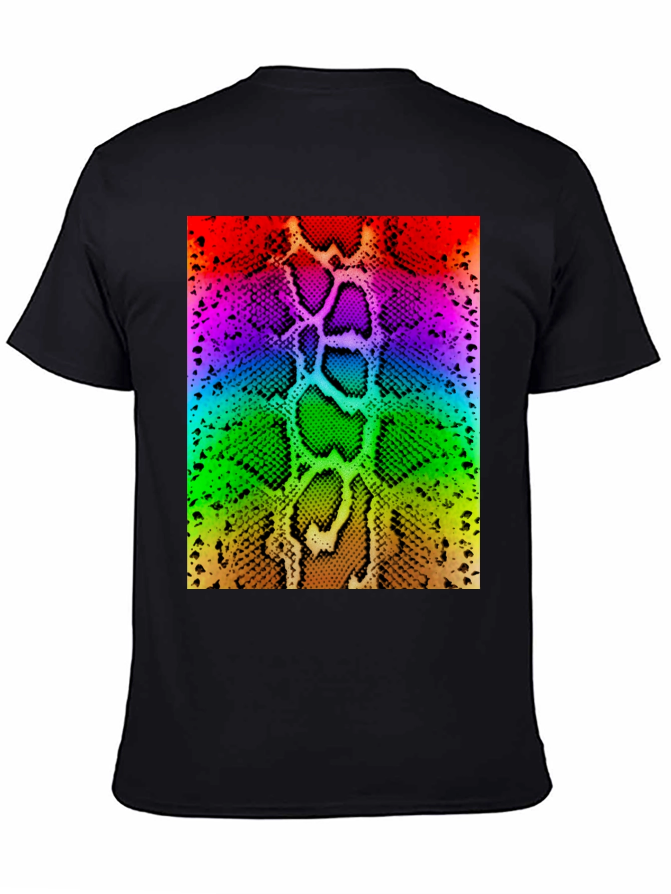 Rainbow Snake Skin Print Black T-Shirt