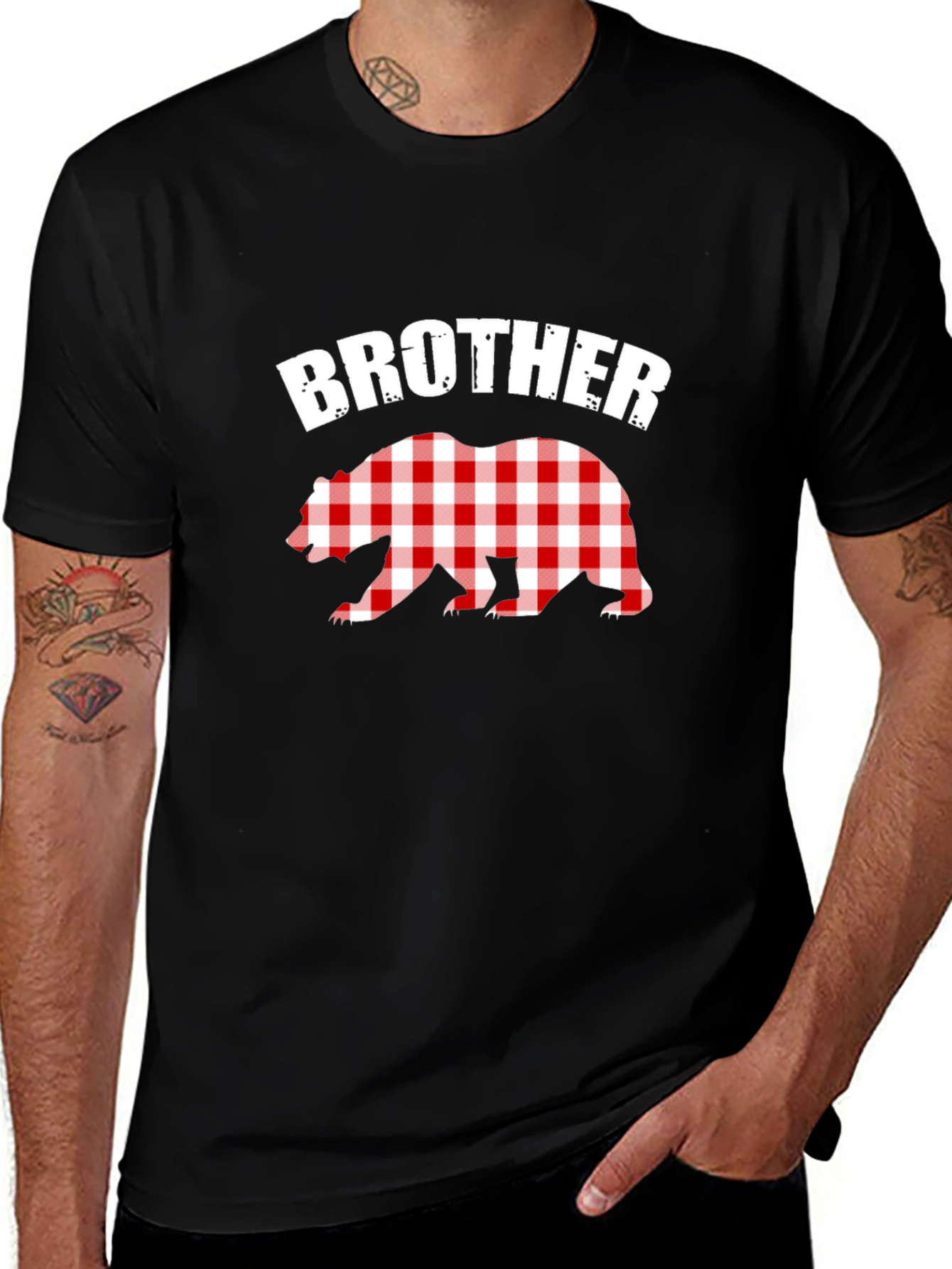 Brother Bear Plaid Graphic Tee - Black
