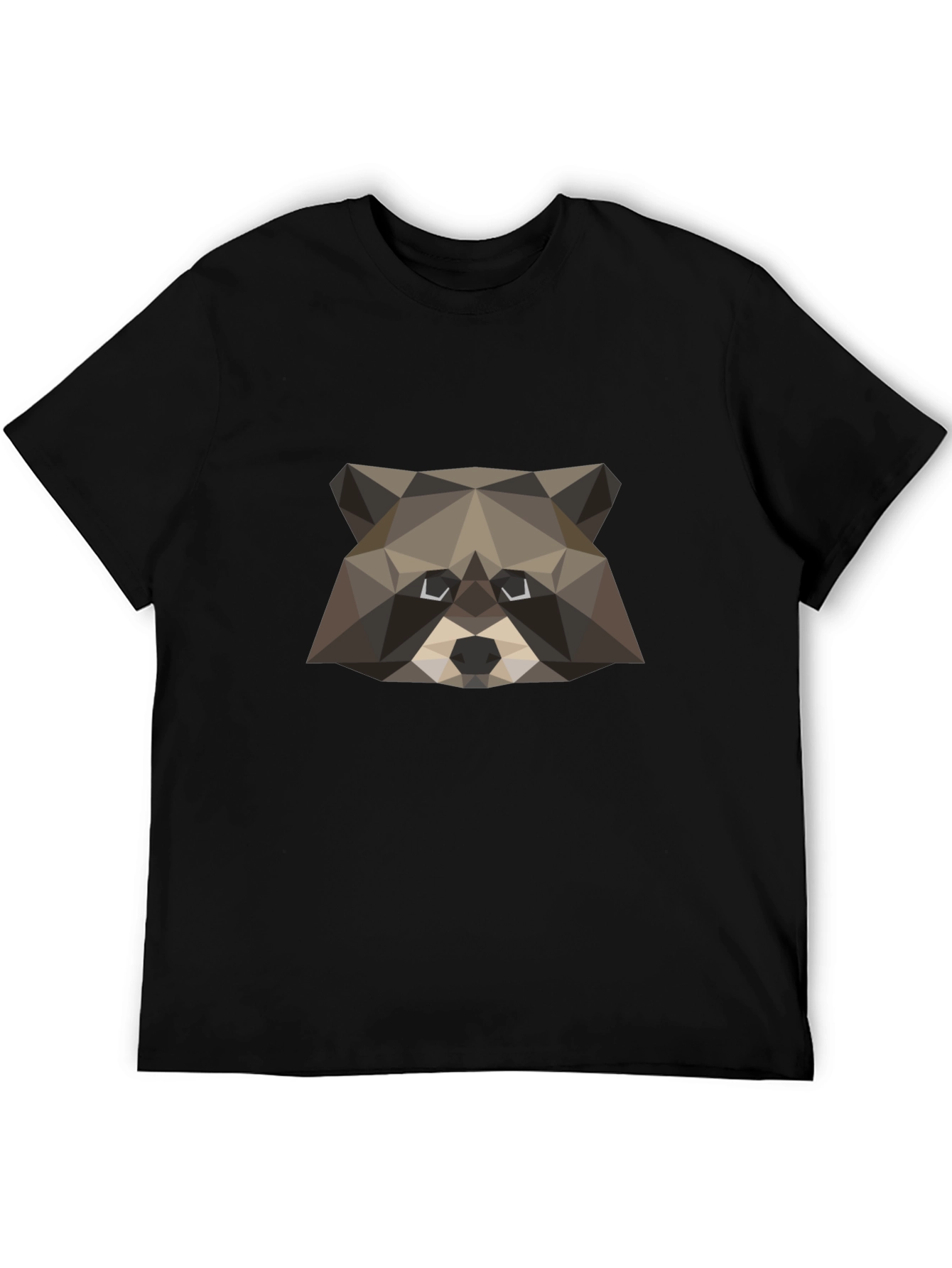 Geometric Raccoon Graphic Tee - Black Crew Neck