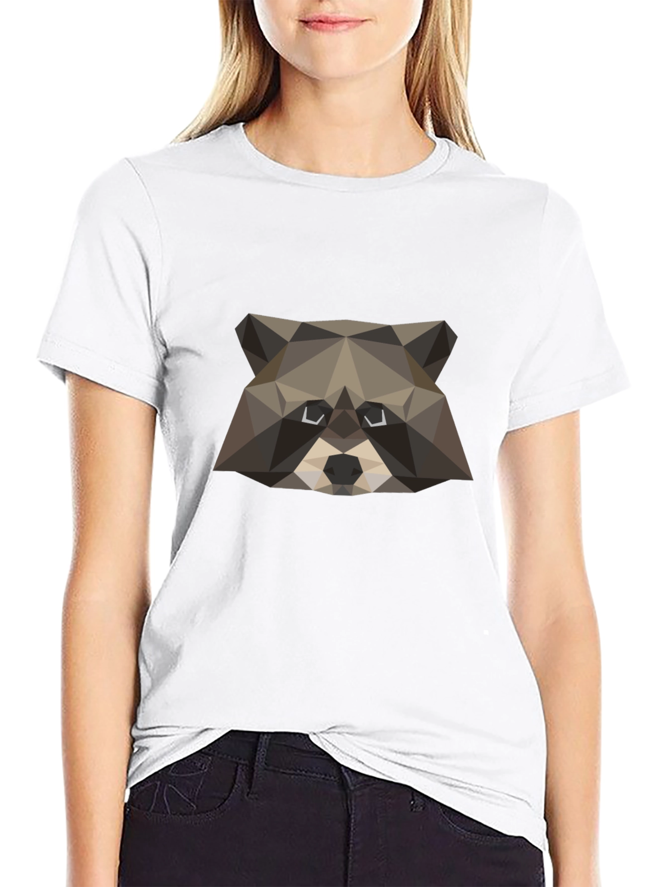 Geometric Raccoon Graphic Tee - Black Crew Neck