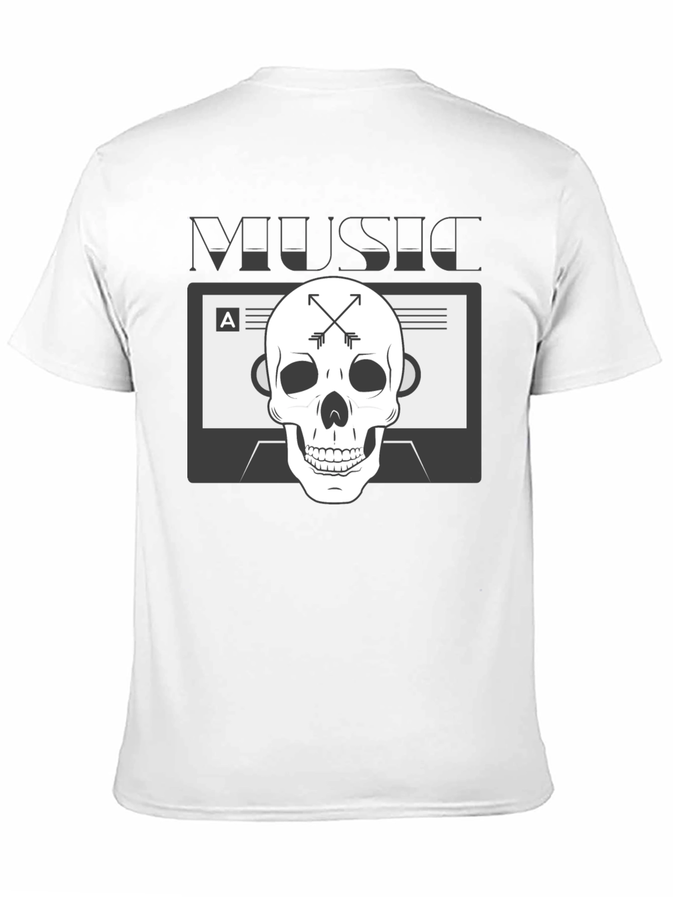 Music Skull Graphic Tee - Black Cotton Blend T-Shirt