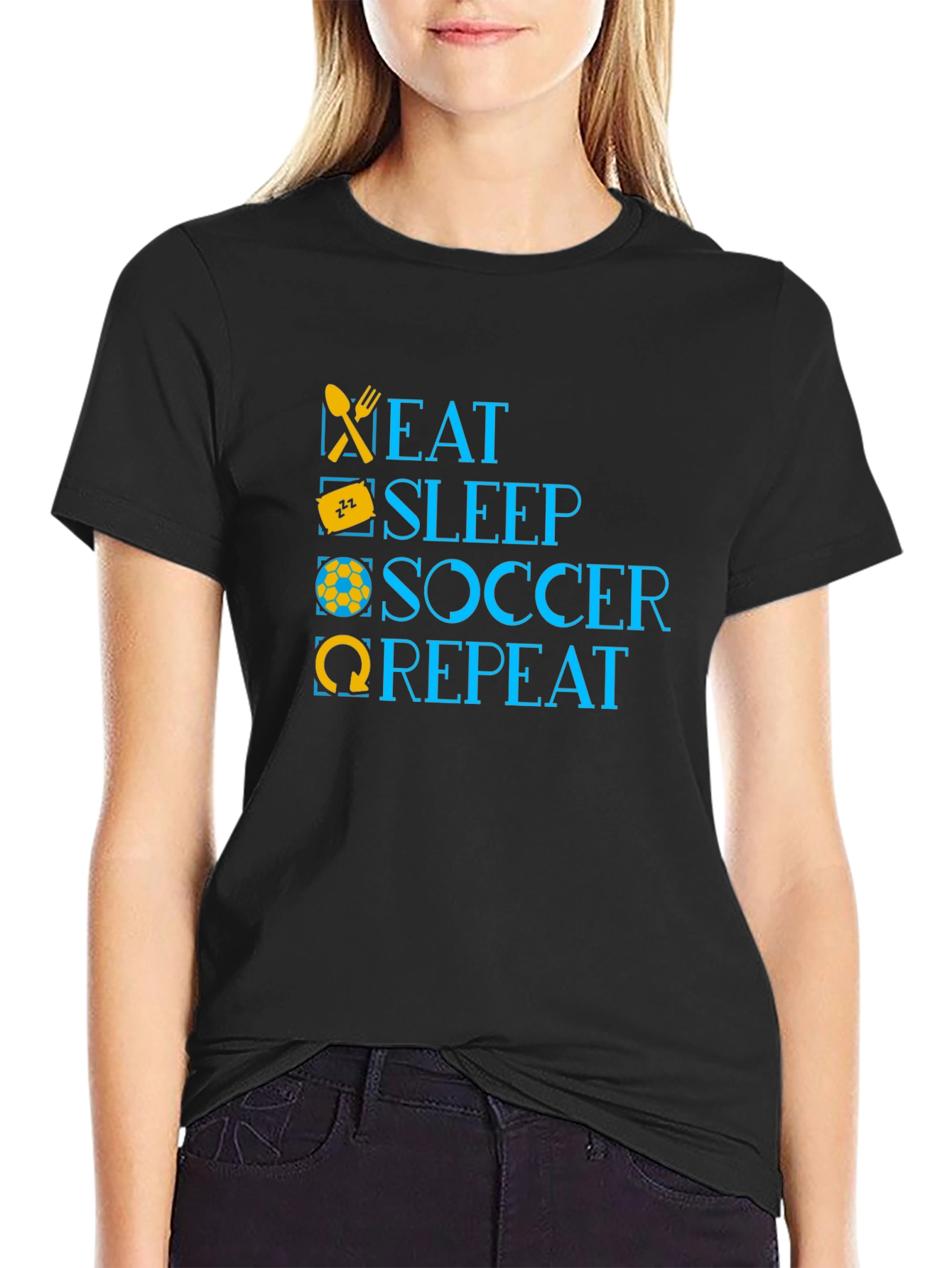 Eat Sleep Soccer Repeat Black T-Shirt