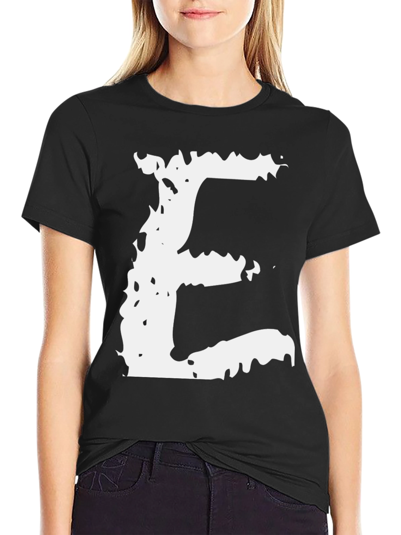 Abstract Letter E Black Tee