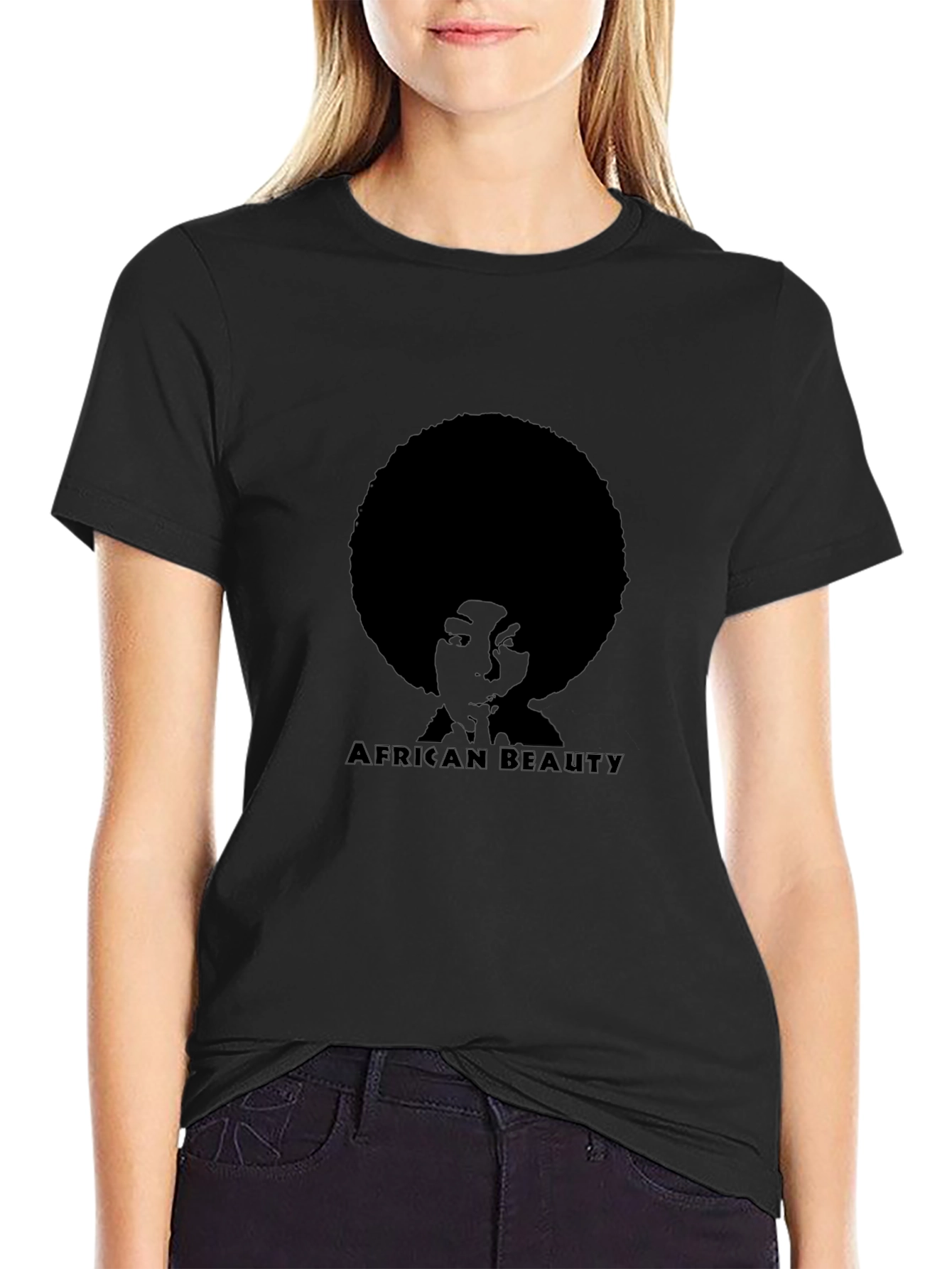 African Beauty Graphic Print Black T-Shirt