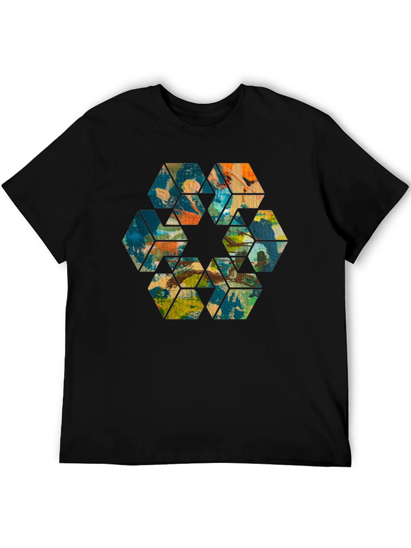 Abstract Hexagon Art Black T-Shirt