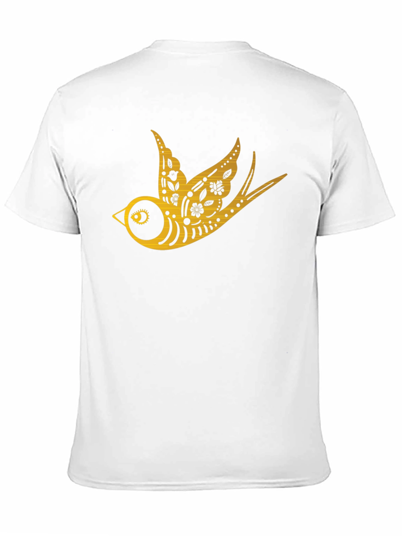 Mens Black T-Shirt with Golden Swallow Design