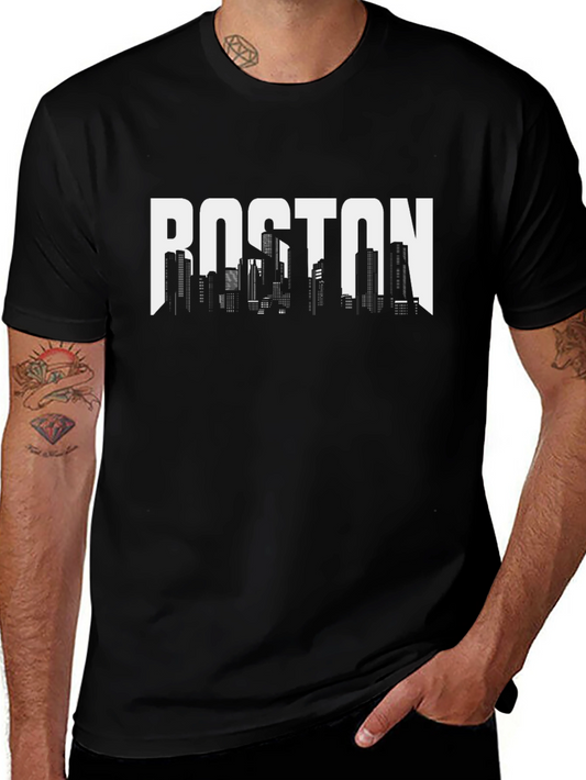 Boston Skyline Graphic Tee - Black Cotton Blend