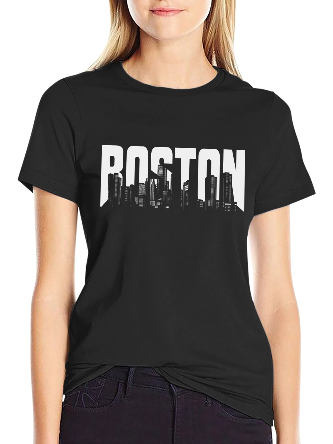 Boston Skyline Graphic Tee - Black Cotton Blend
