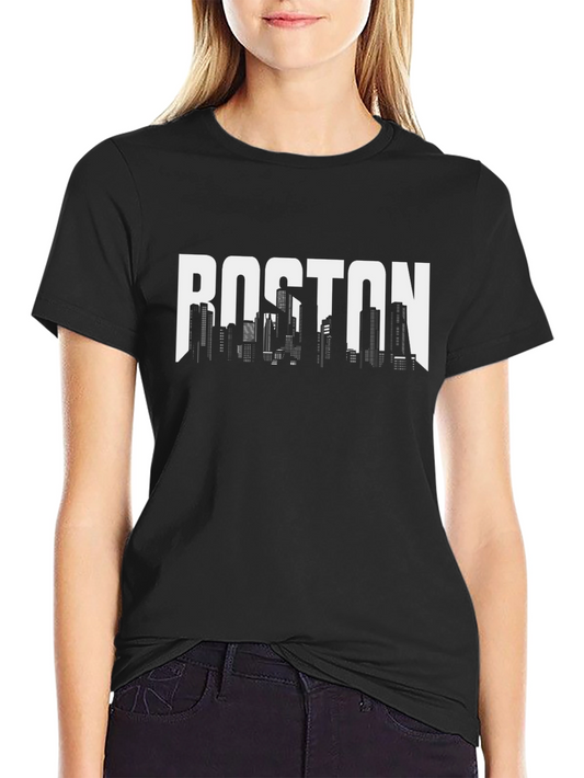 Boston Skyline Graphic Tee - Black Cotton Blend