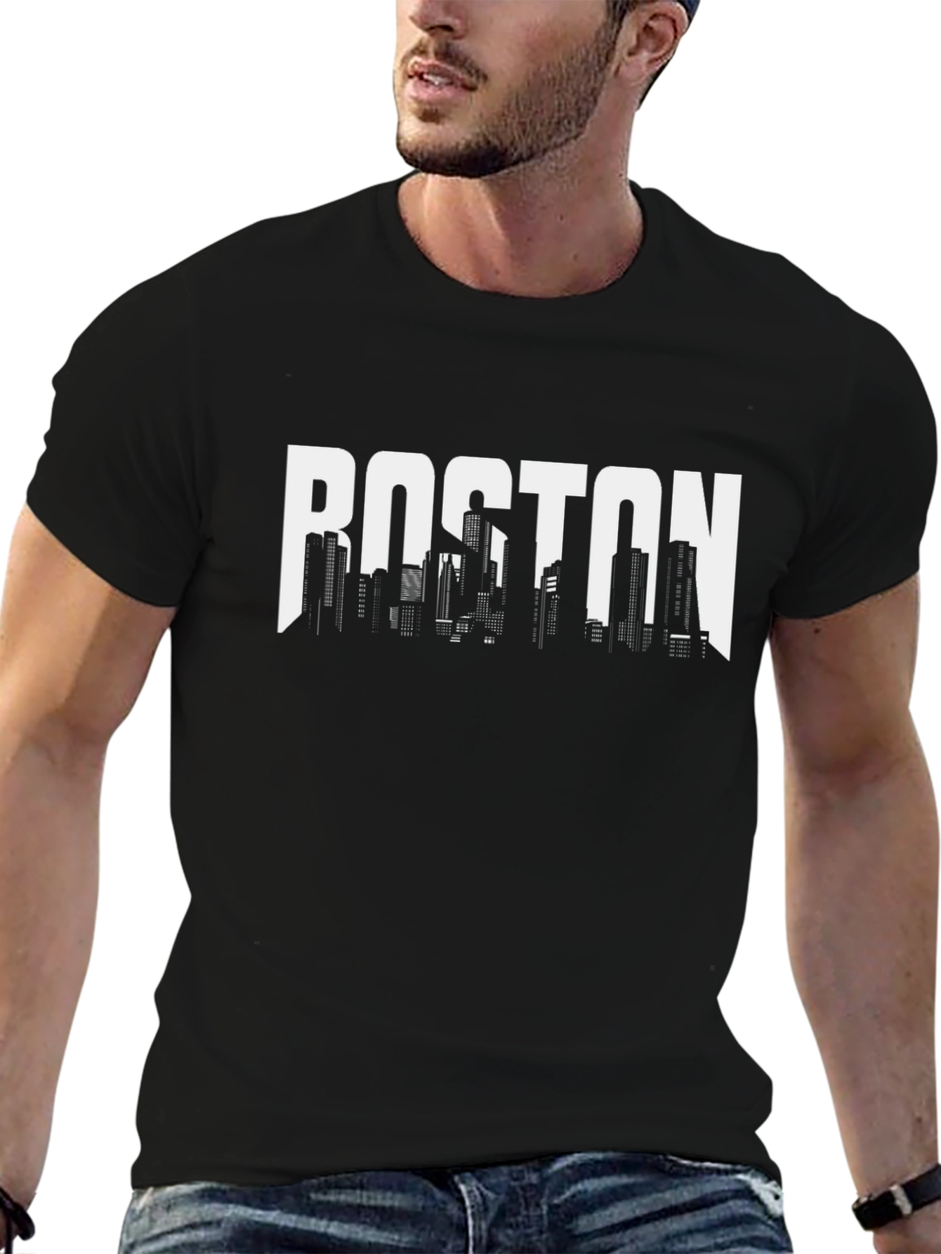 Boston Skyline Graphic Tee - Black Cotton Blend