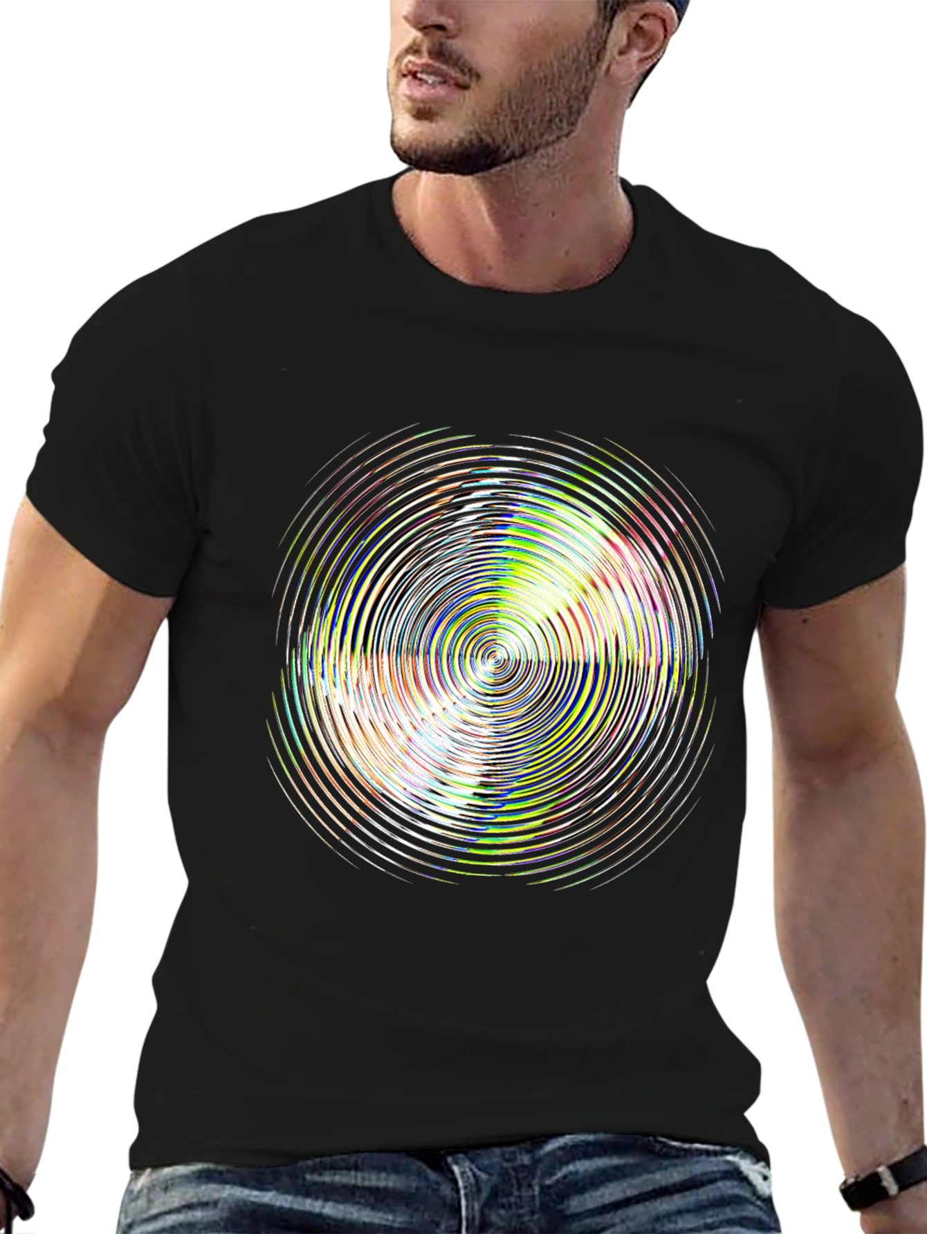 Abstract Circle Graphic Tee - Stylish Black T-Shirt