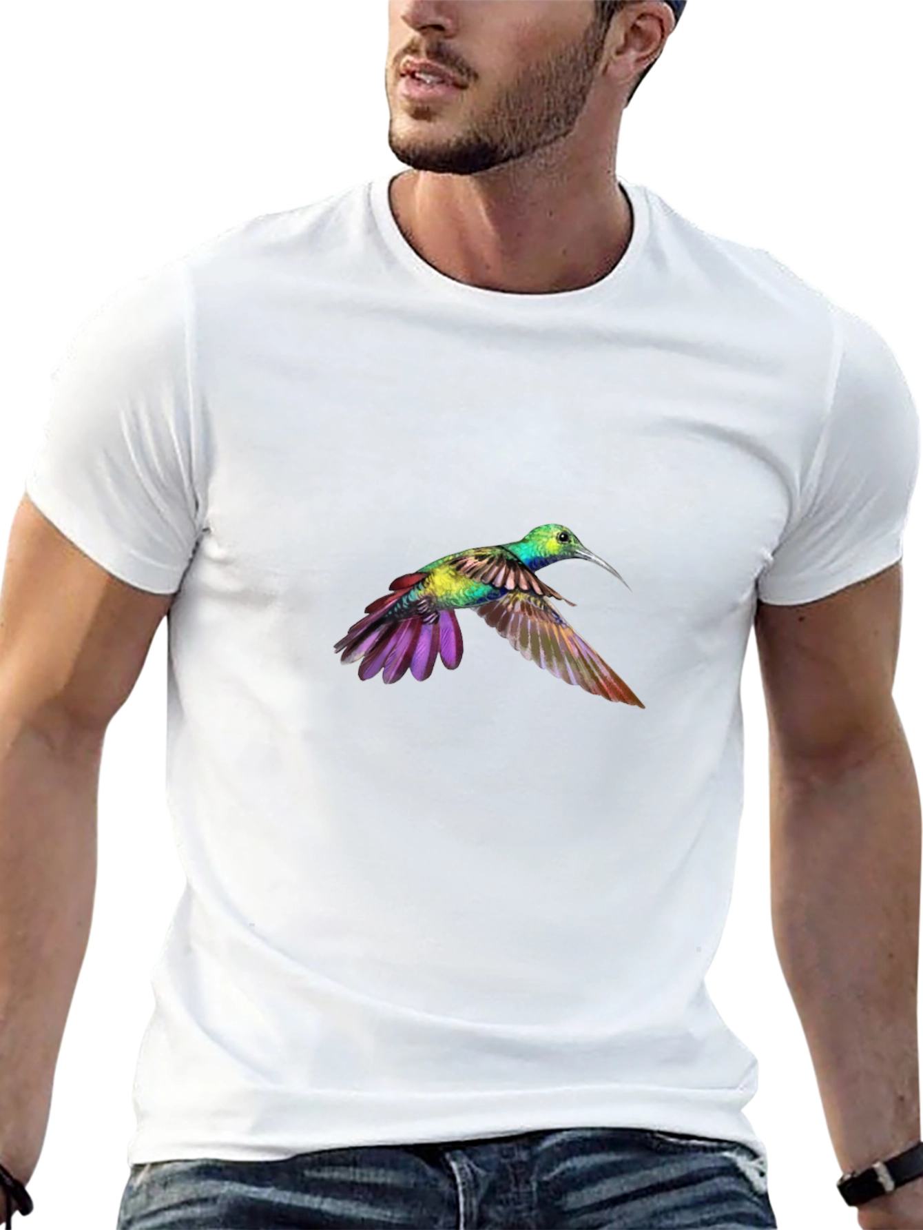 Hummingbird Graphic Tee - Black Cotton T-Shirt