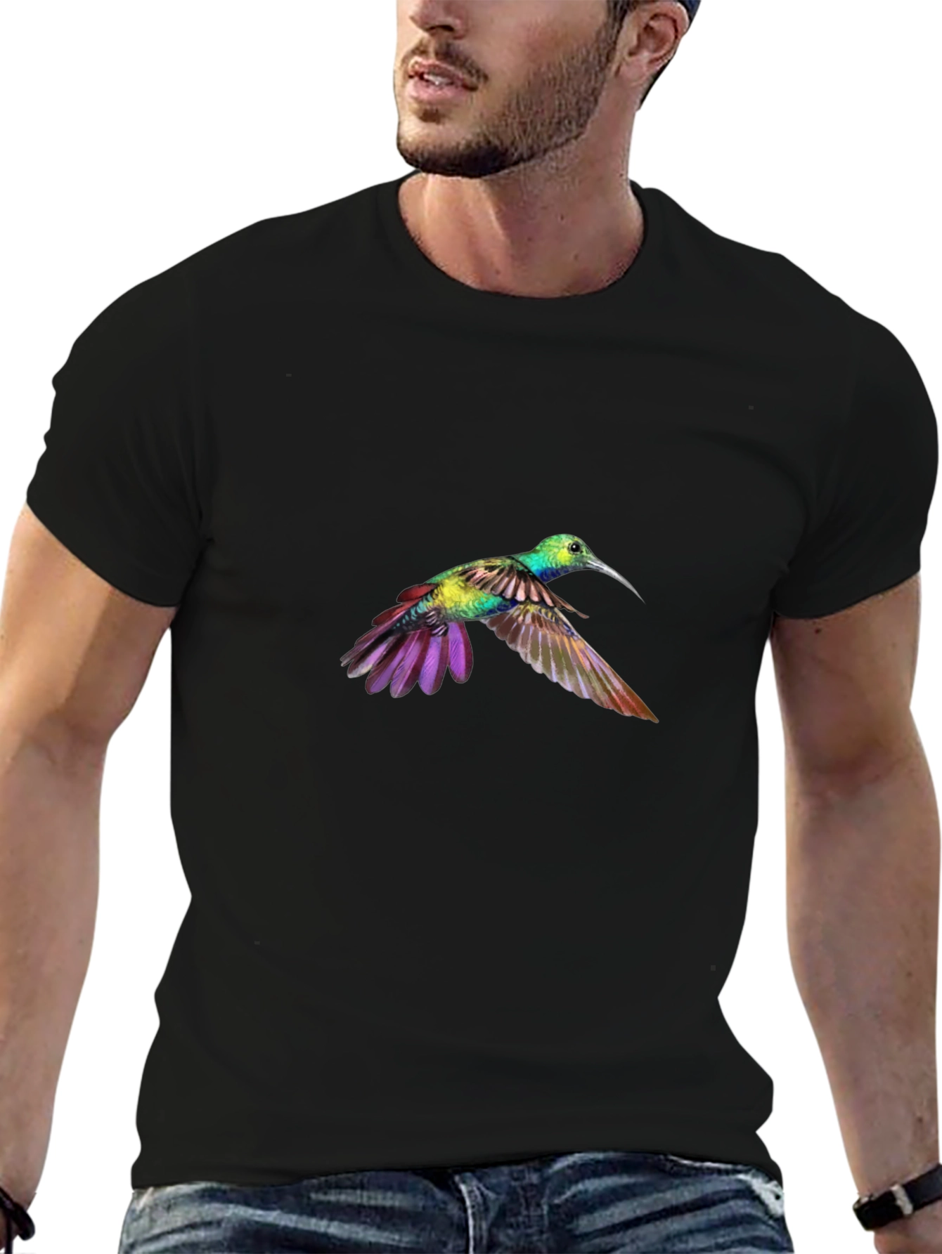 Hummingbird Graphic Tee - Black Cotton T-Shirt