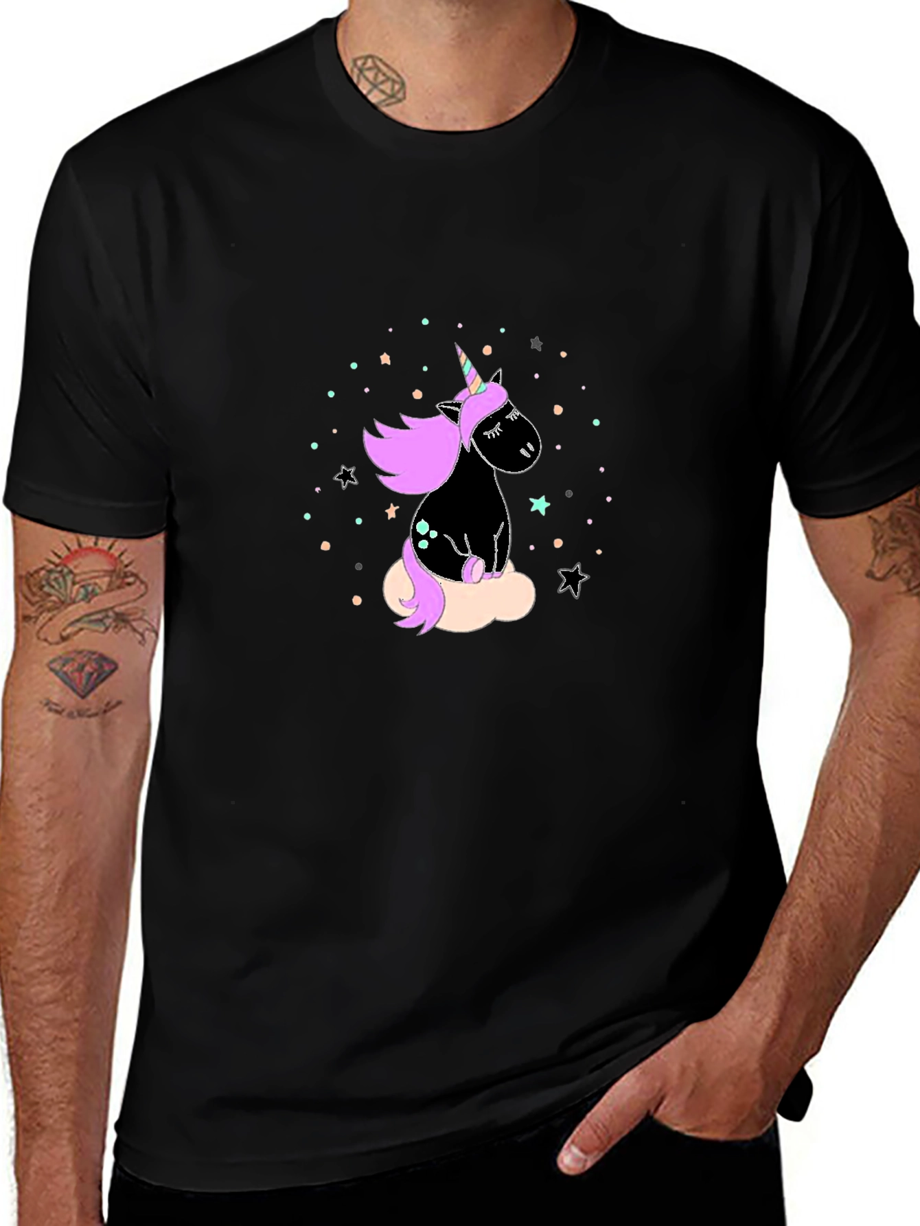 Unicorn Graphic Print Black T-Shirt